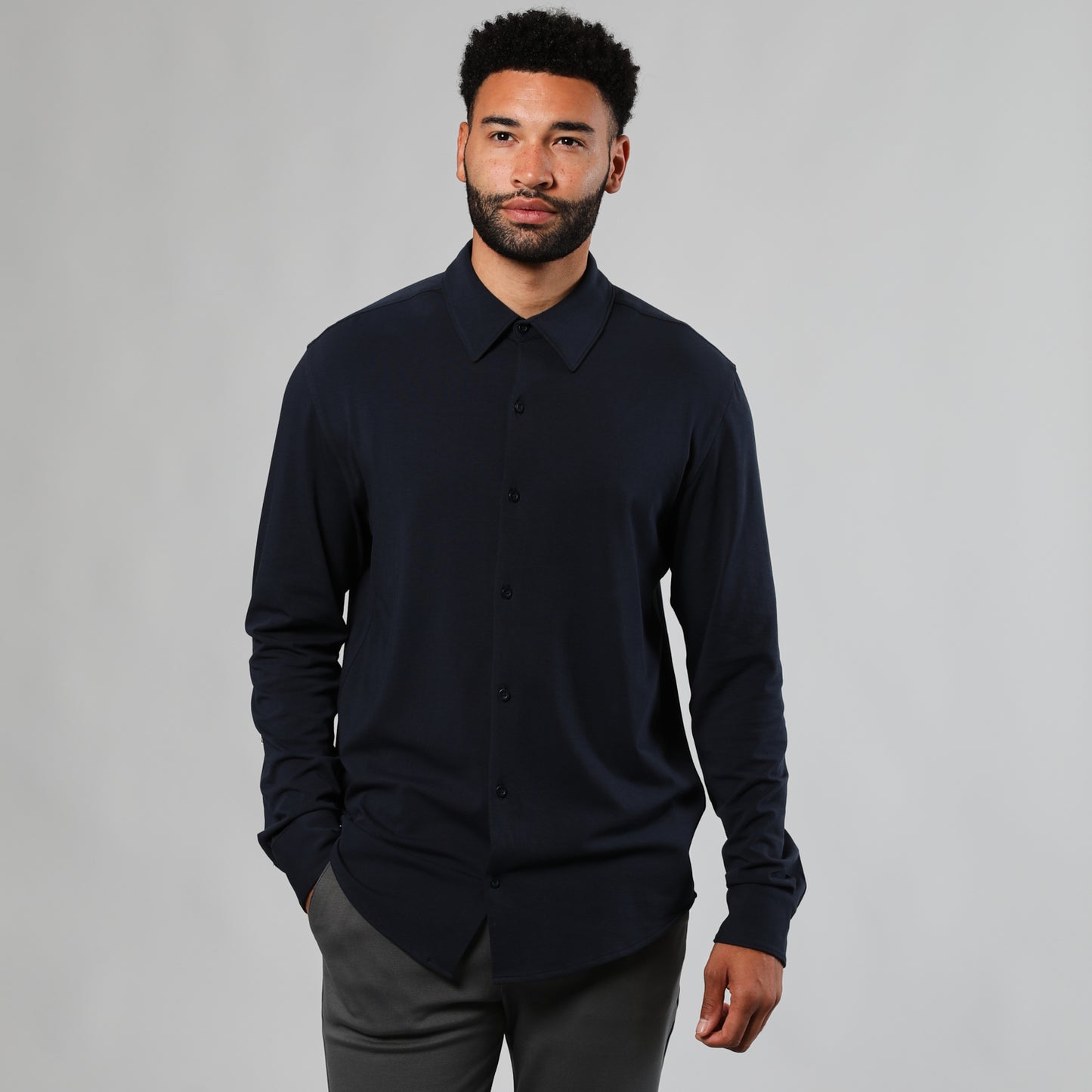 Navy Long Sleeve Button Up Shirt