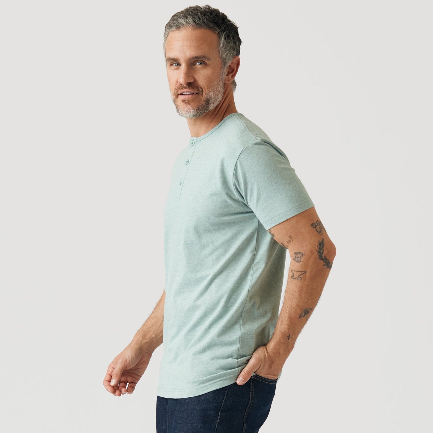 Heather Sage Short Sleeve Henley