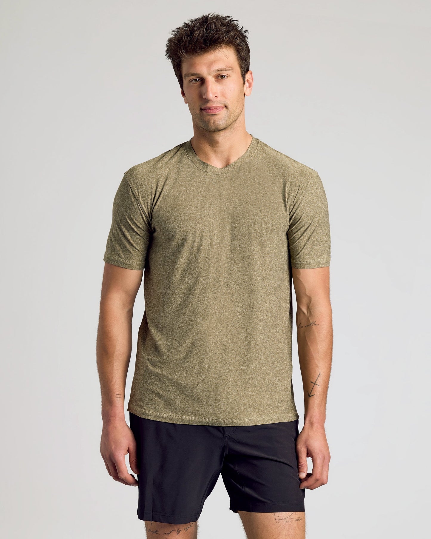 Heather Military Green Active Crew Neck Tee
