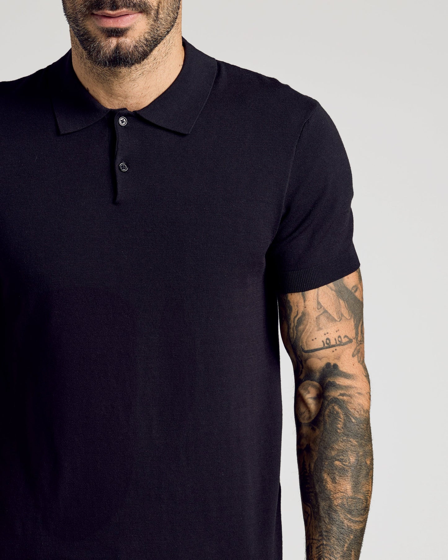 Black Short Sleeve Sweater Polo