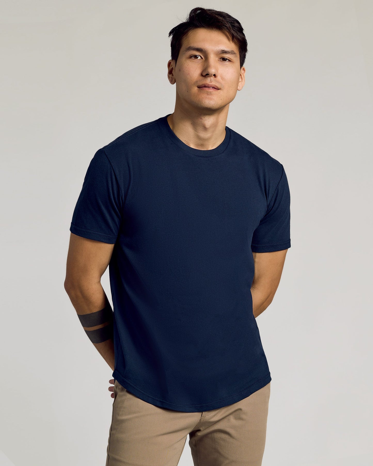 Navy Curved Hem Classic Crew Neck