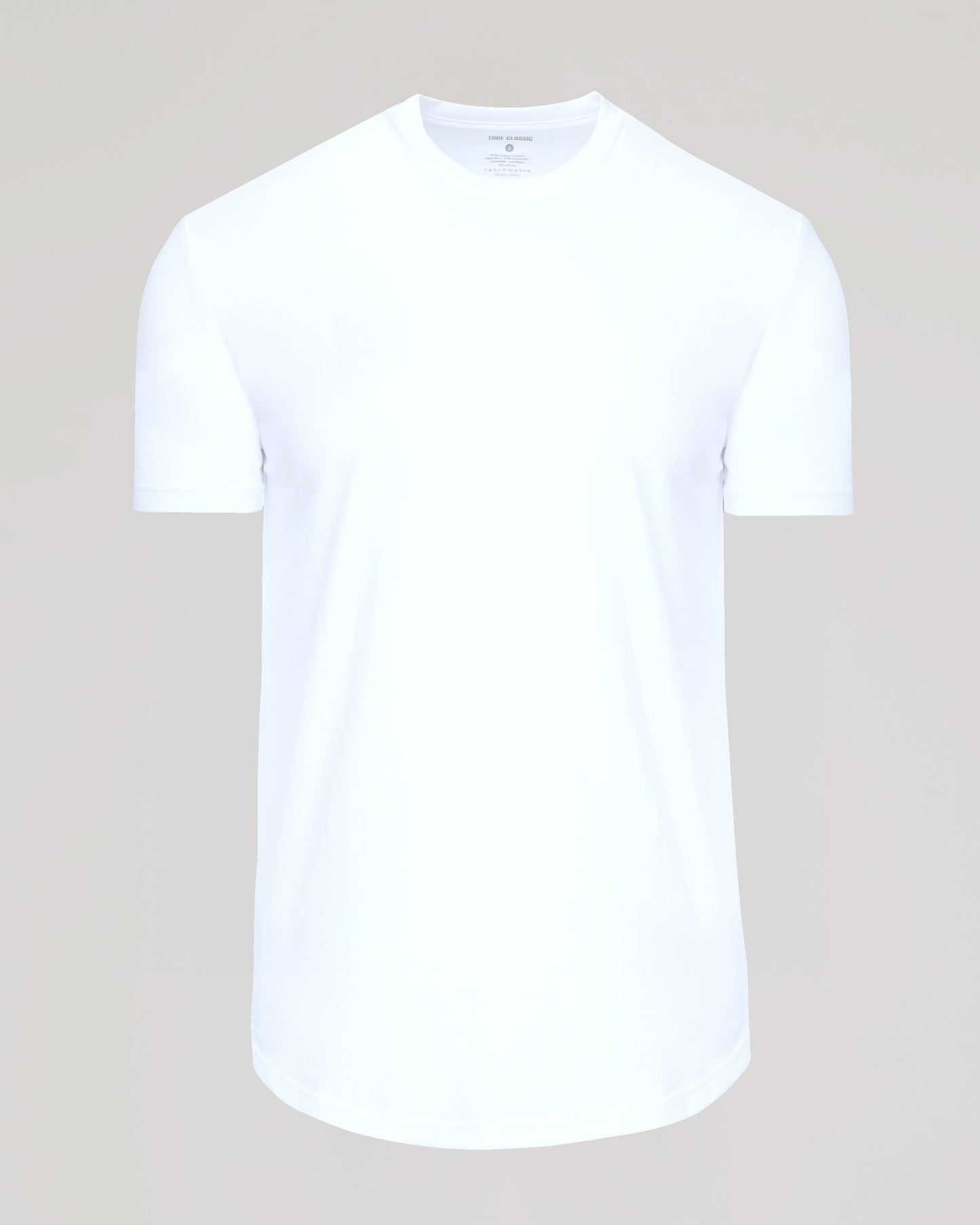 White Curved Hem Classic Crew Neck