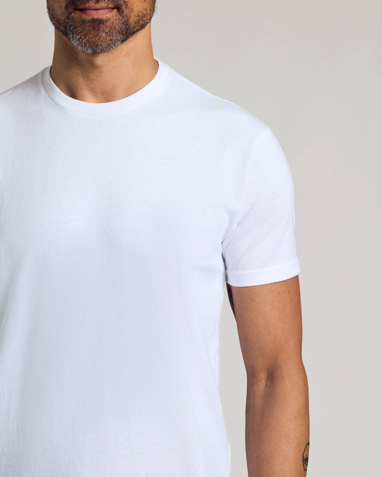 White Curved Hem Classic Crew Neck