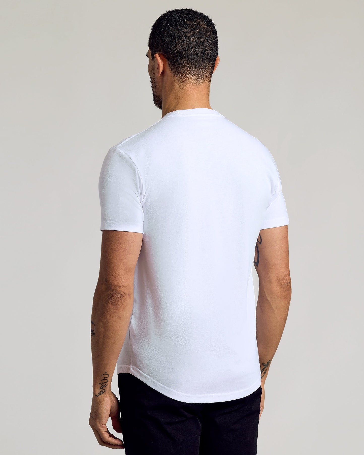 White Curved Hem Classic Crew Neck