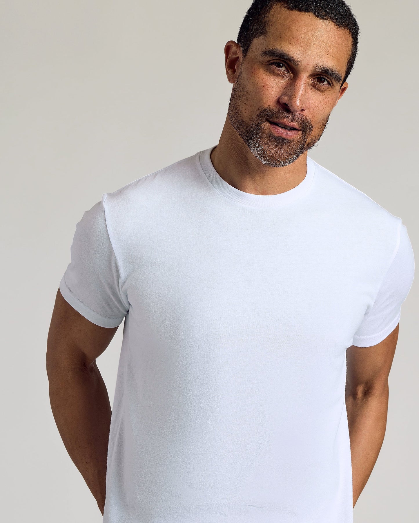 White Curved Hem Classic Crew Neck