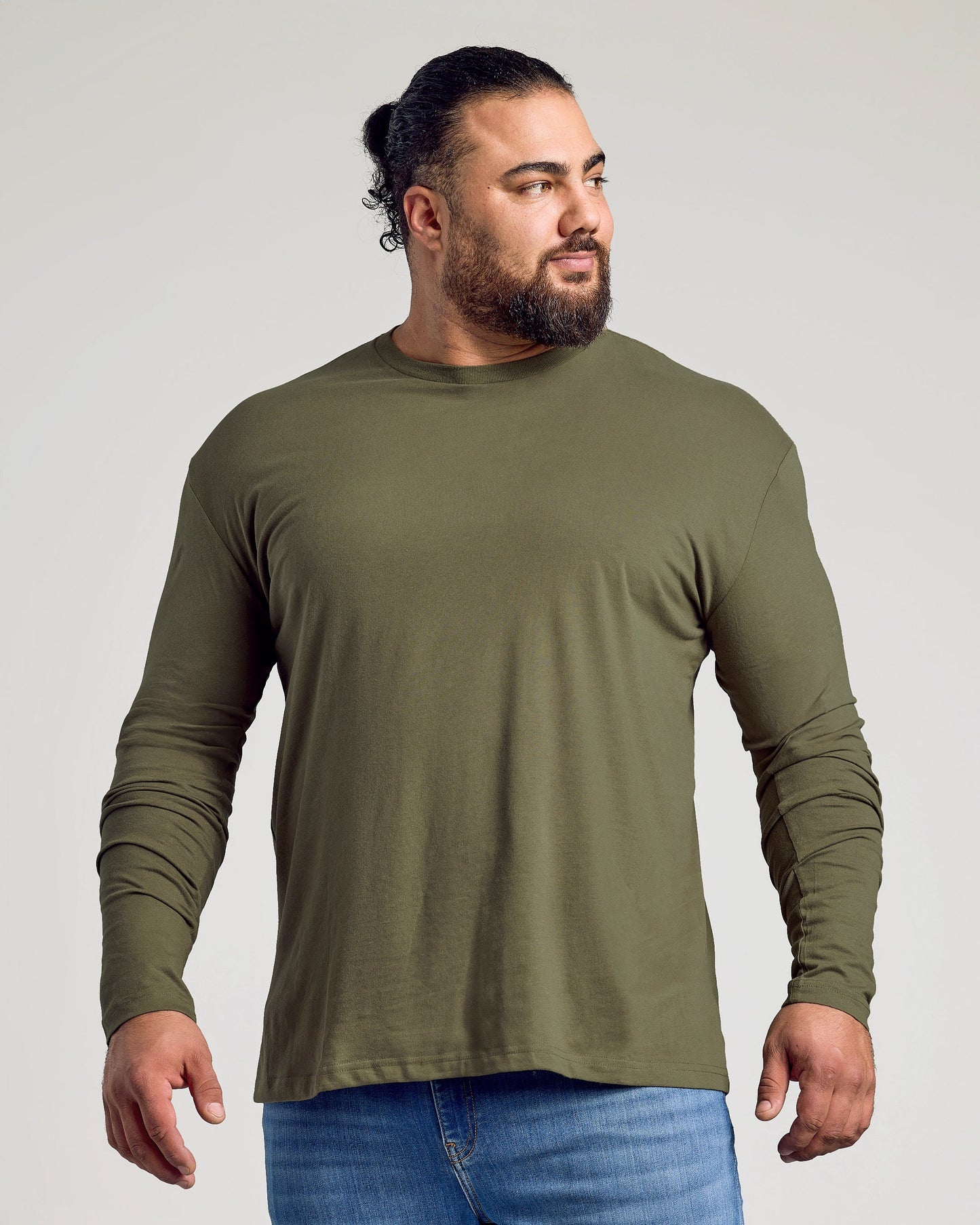 Military Green Classic Long Sleeve Crew Neck