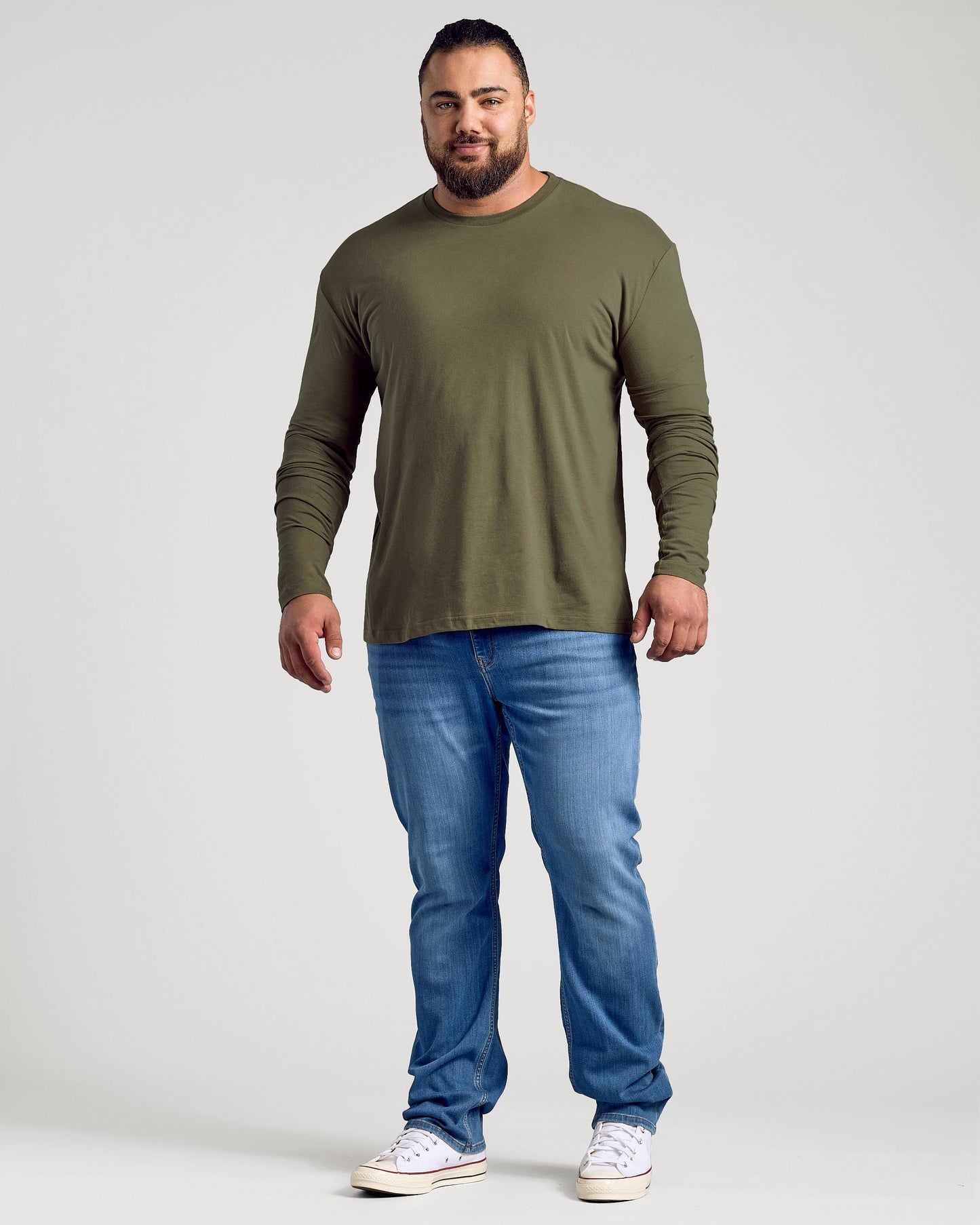Military Green Classic Long Sleeve Crew Neck