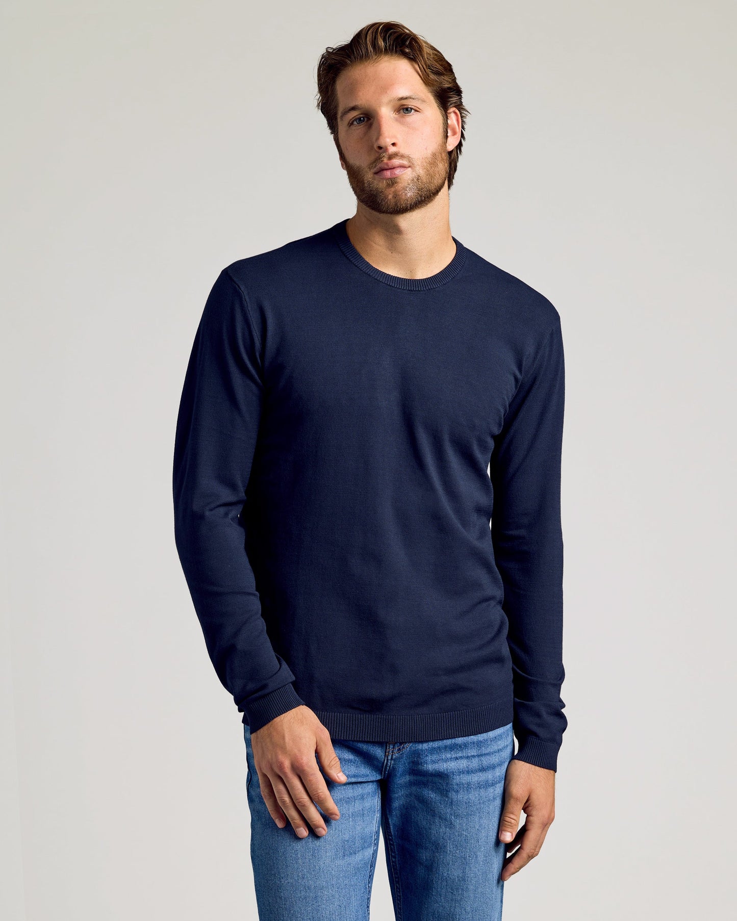 Navy Dressy Crew Neck Sweater