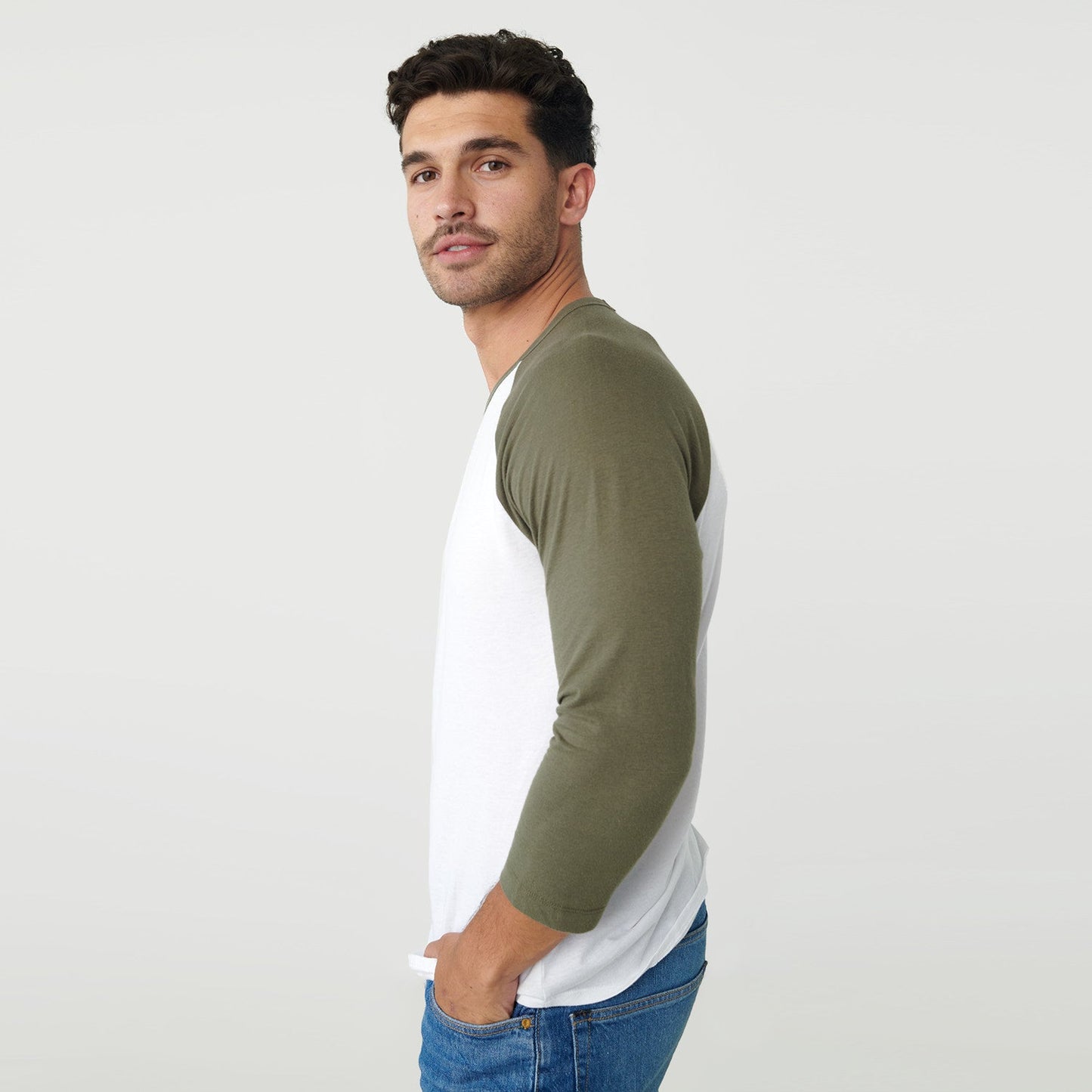 White/Military Green Baseball Raglan