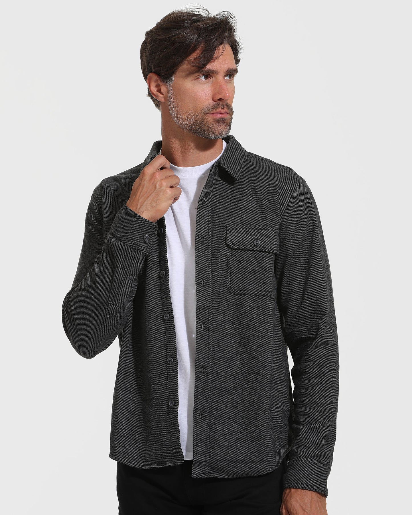 Black and Carbon Sweater Button Up Shirt
