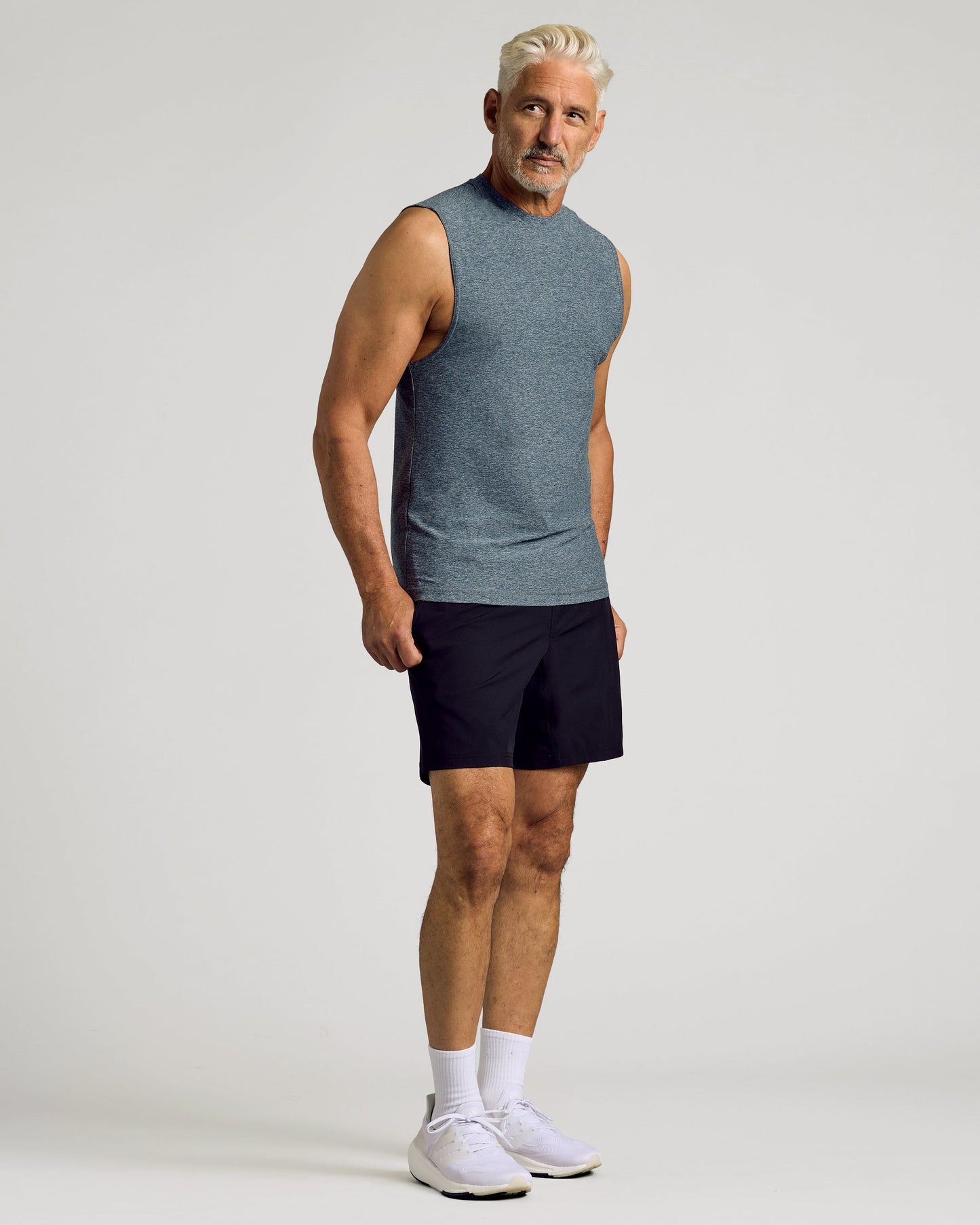 Heather Navy Sleeveless Active Muscle Tee