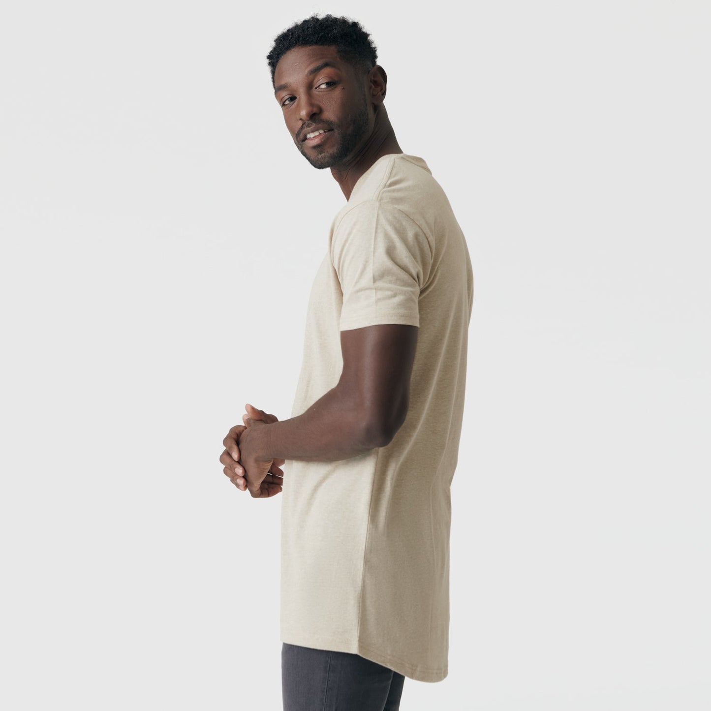 Heather Light Khaki Tall Round Hem Crew Neck T-Shirt