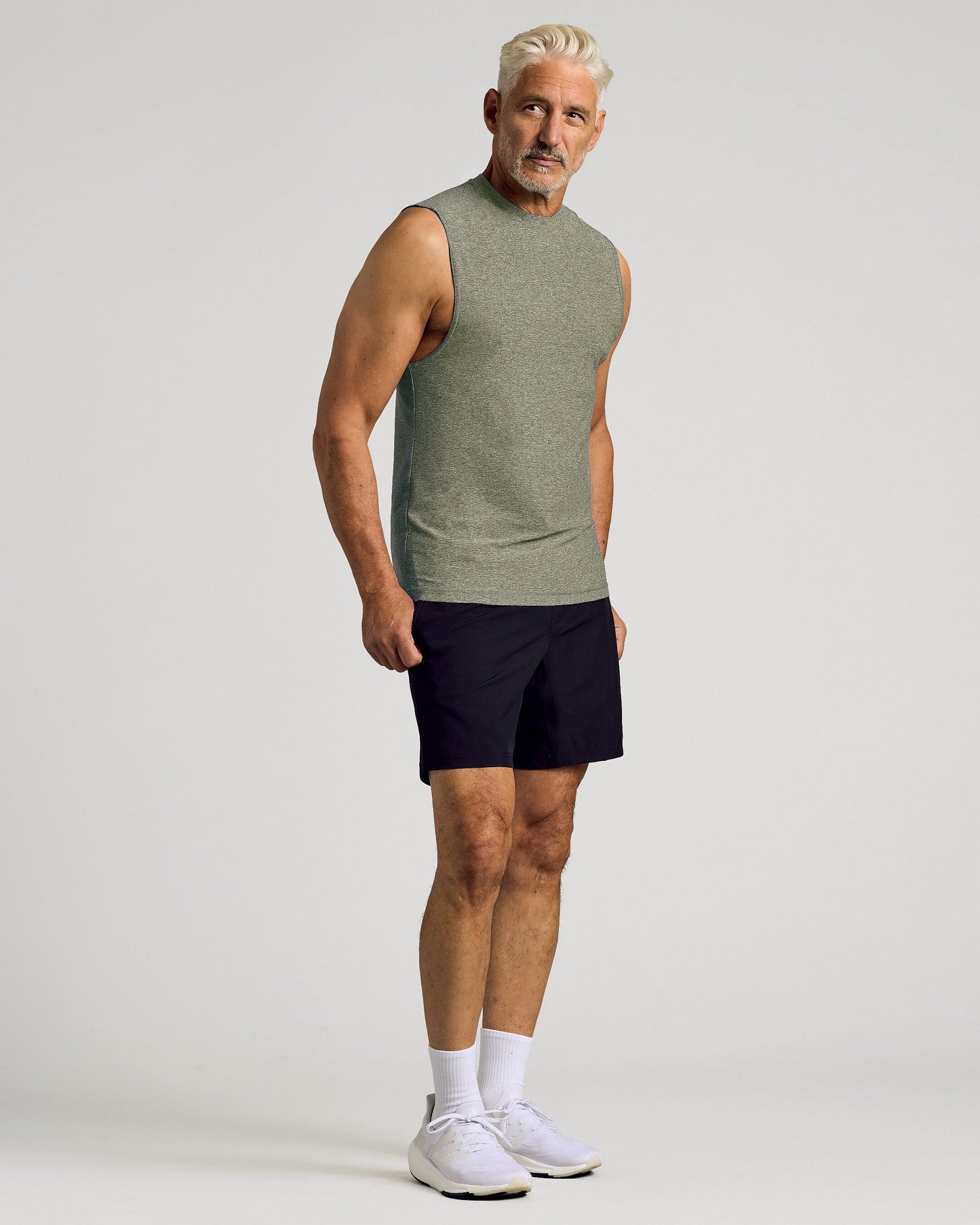 Heather Military Green Sleeveless Active Muscle Tee