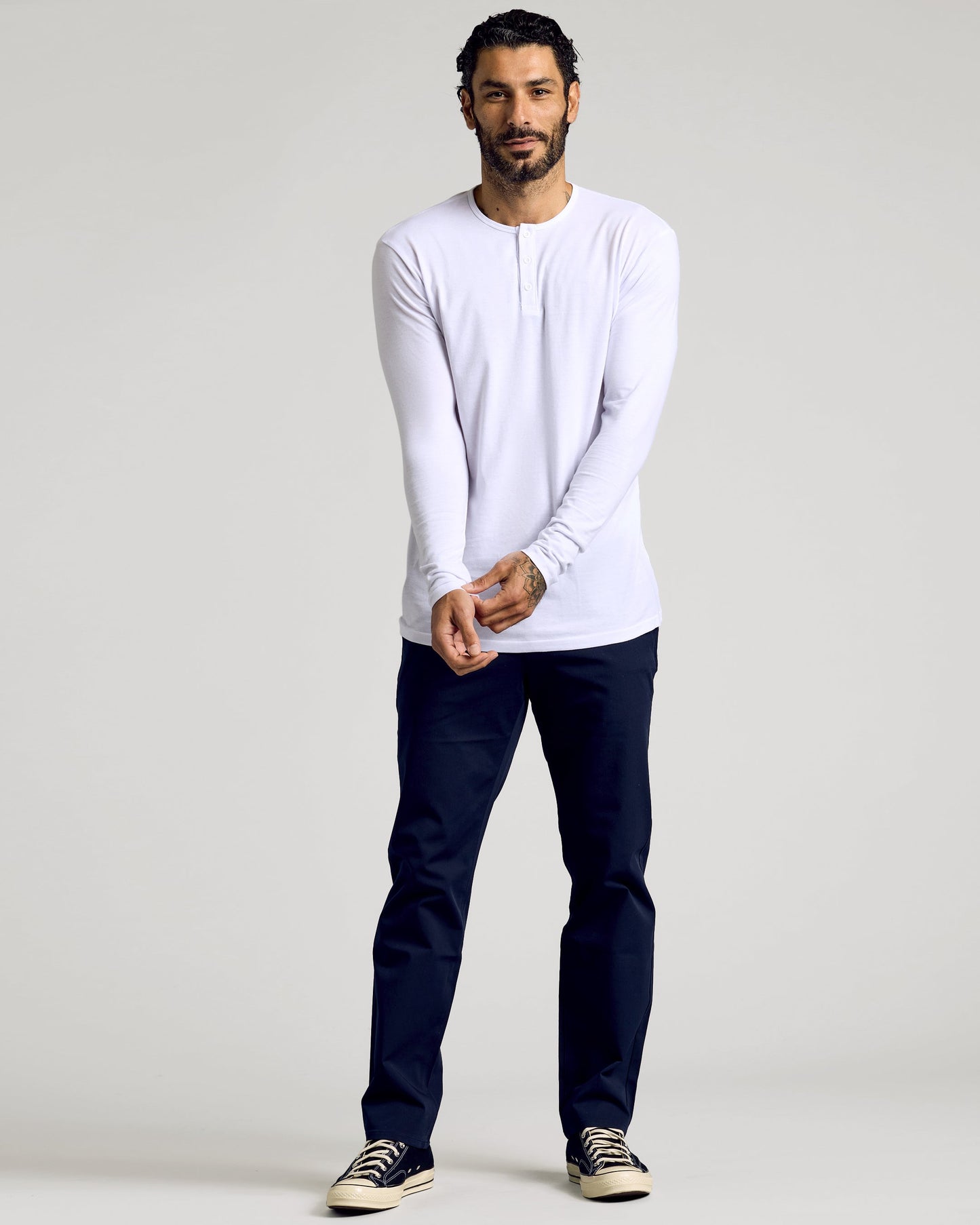 White Tall Classic Long Sleeve Henley