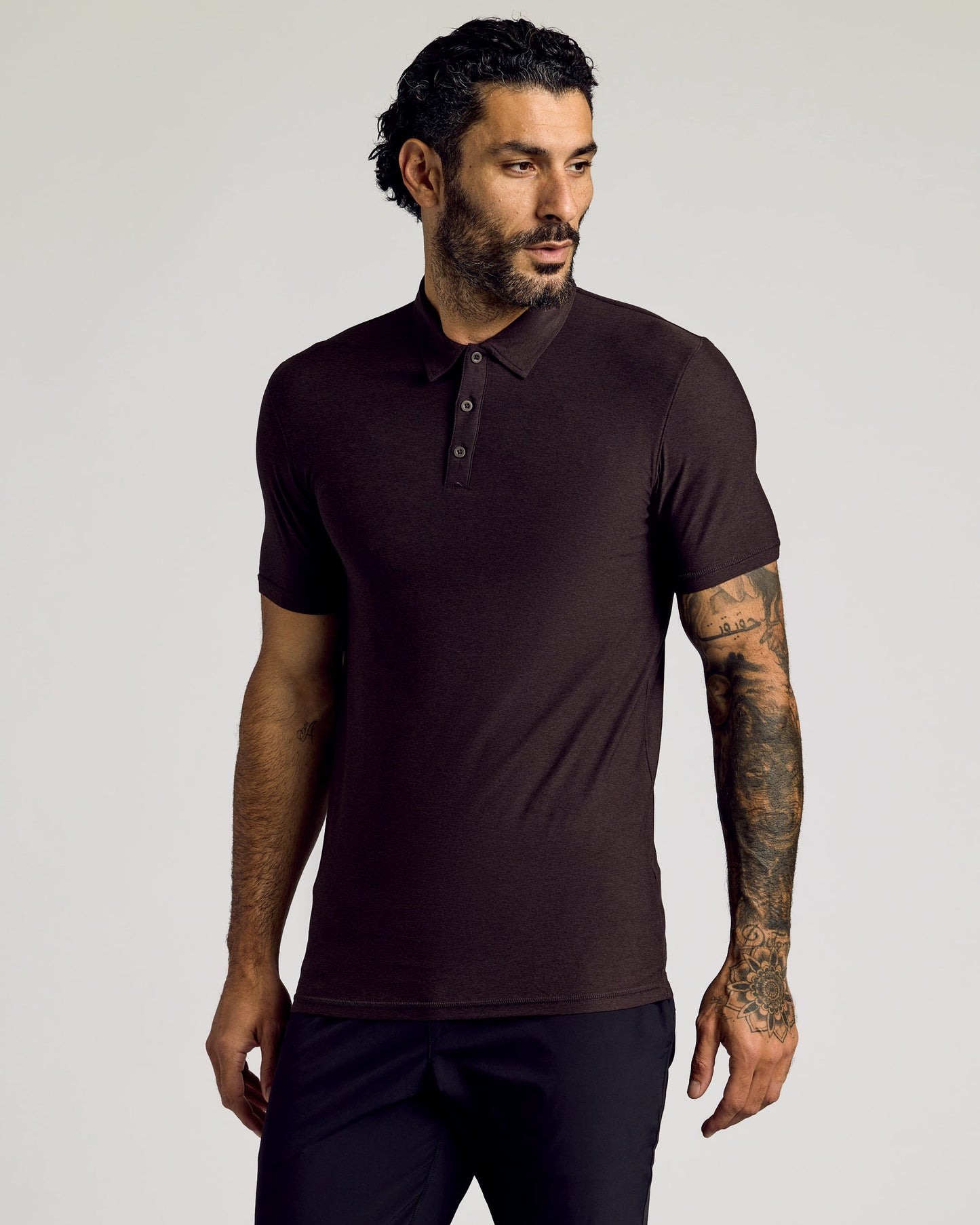 Dark Heather Cocoa Short Sleeve Tall Active Polo