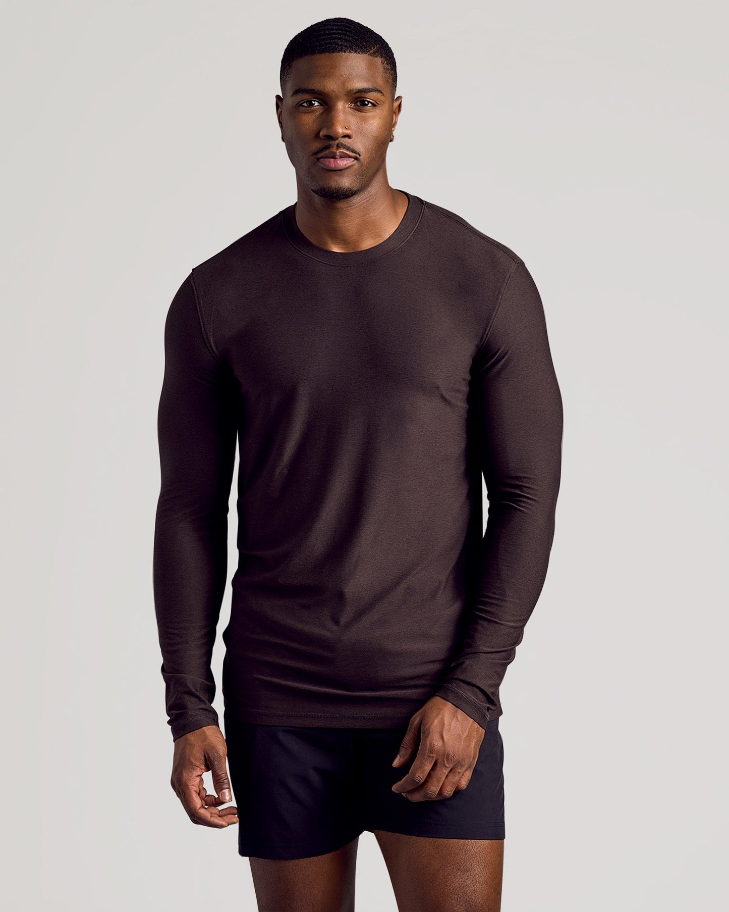 Dark Heather Cocoa Long Sleeve Tall Active Crew