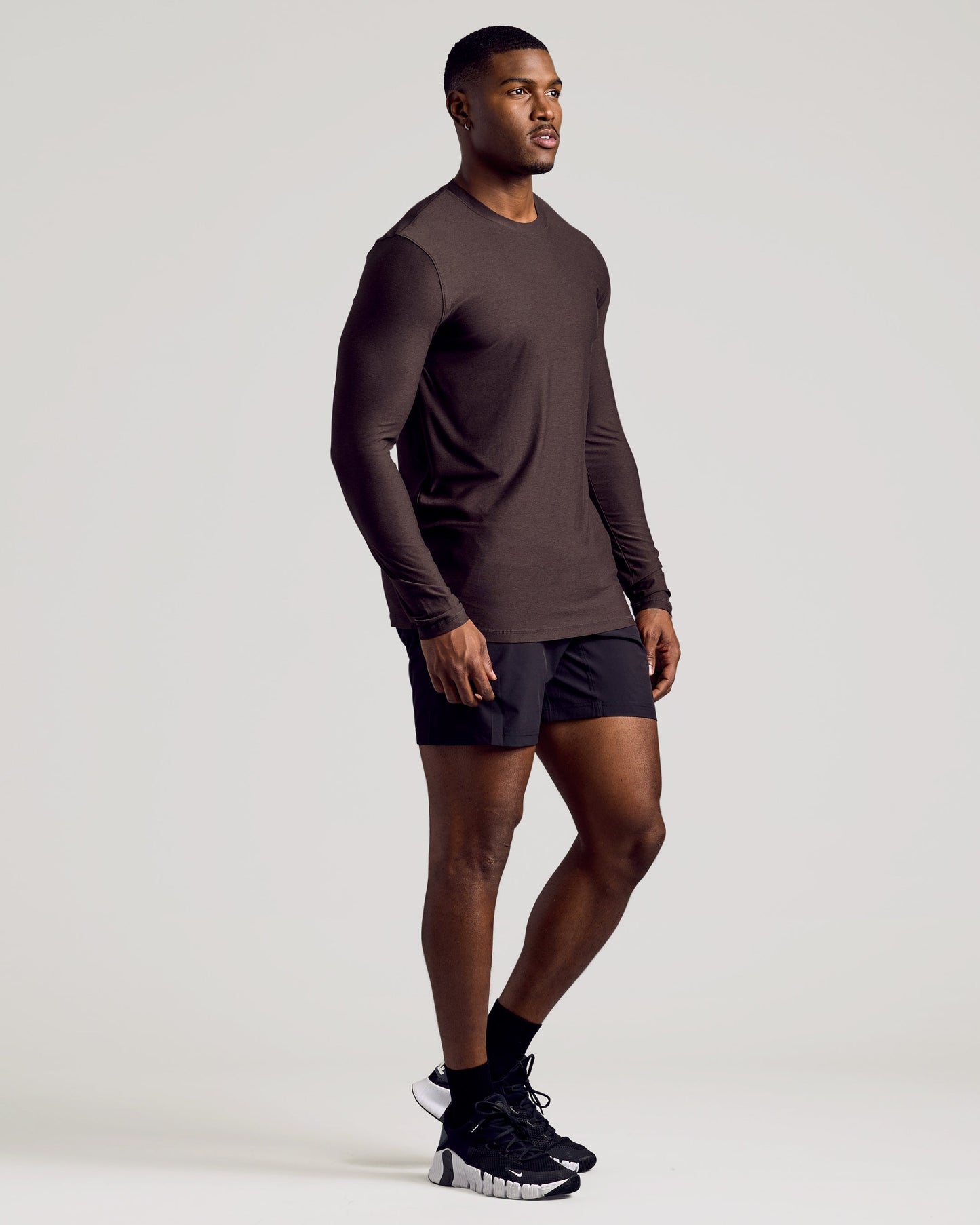 Dark Heather Cocoa Long Sleeve Tall Active Crew