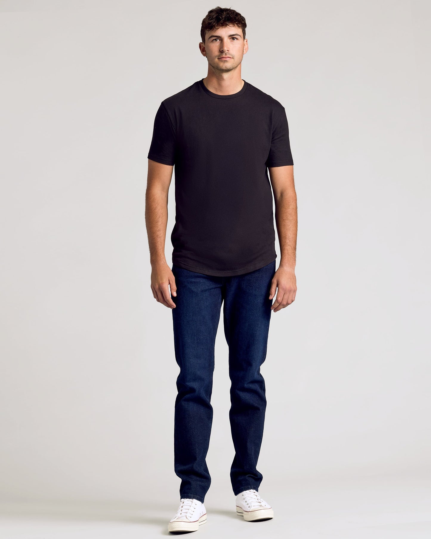 Black Short Sleeve Tall Curved Hem Crew