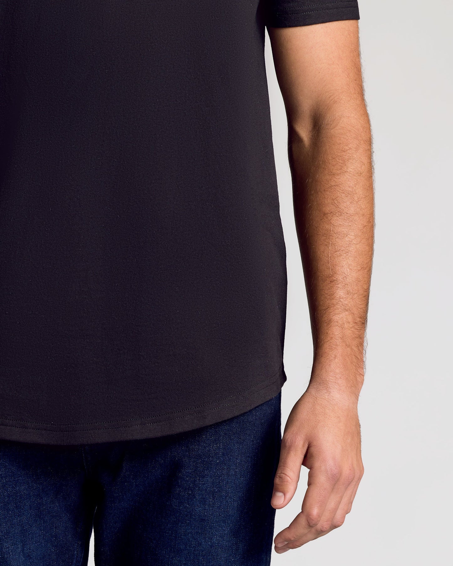 Black Short Sleeve Tall Curved Hem Crew