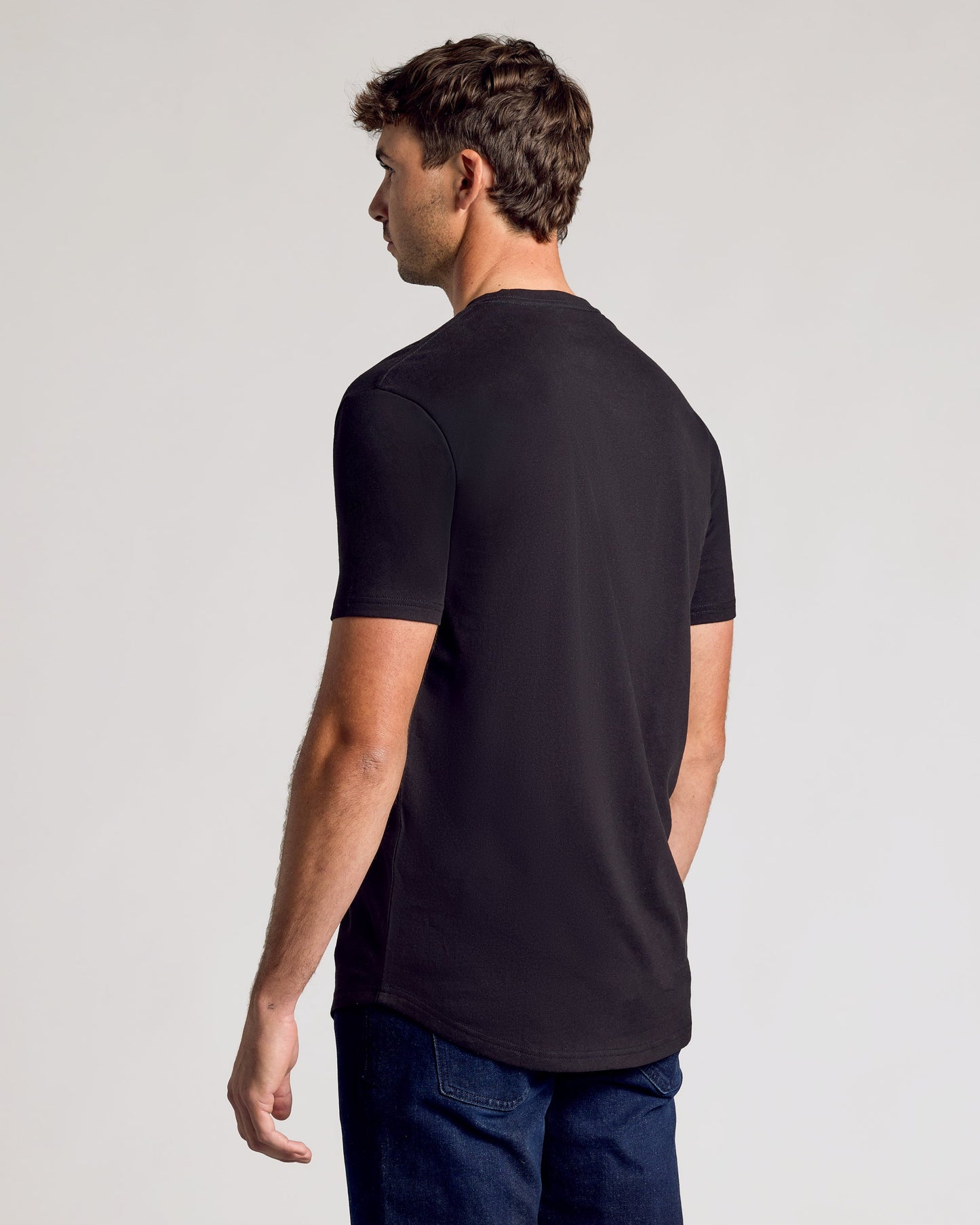 Black Short Sleeve Tall Curved Hem Crew