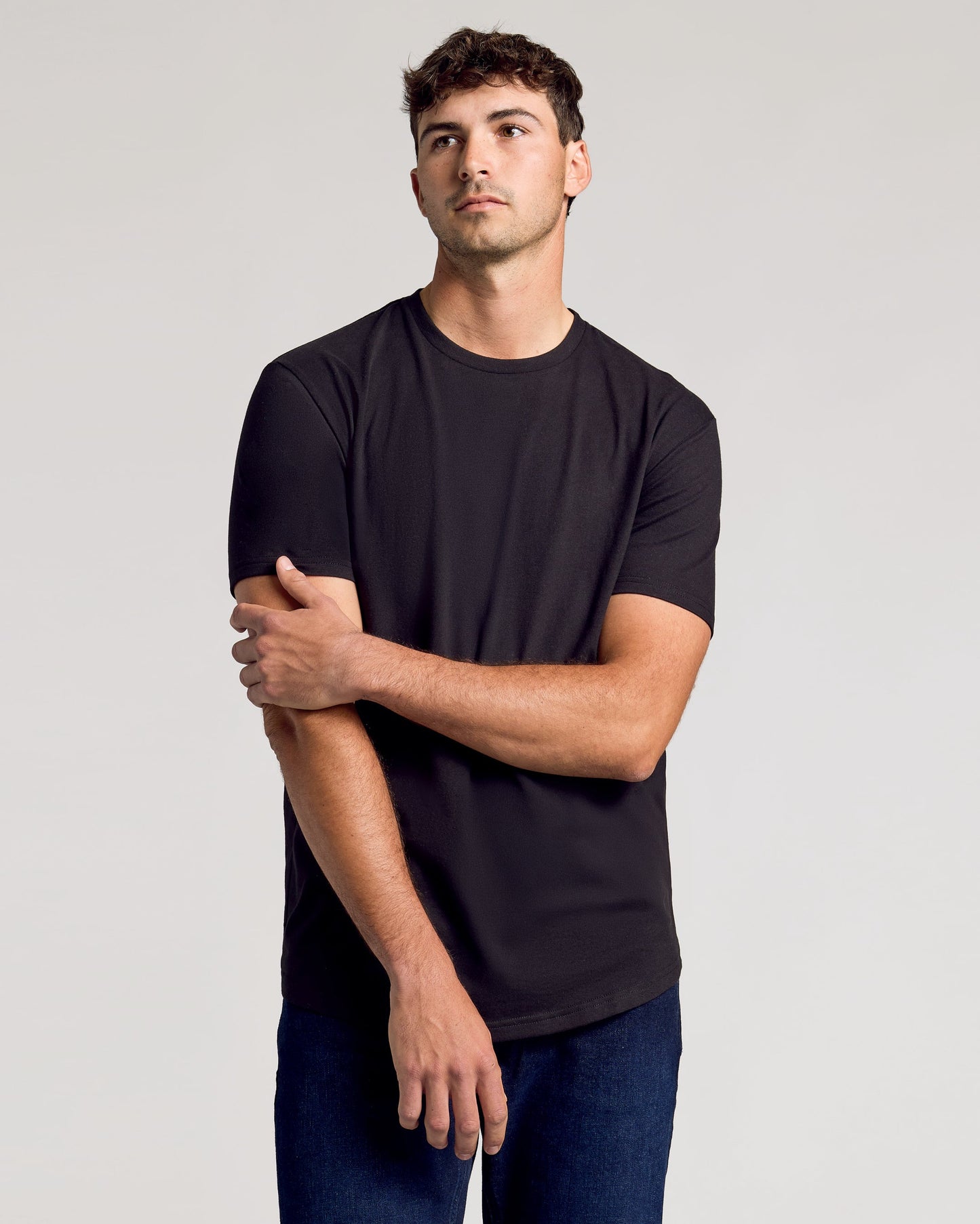 Black Short Sleeve Tall Curved Hem Crew