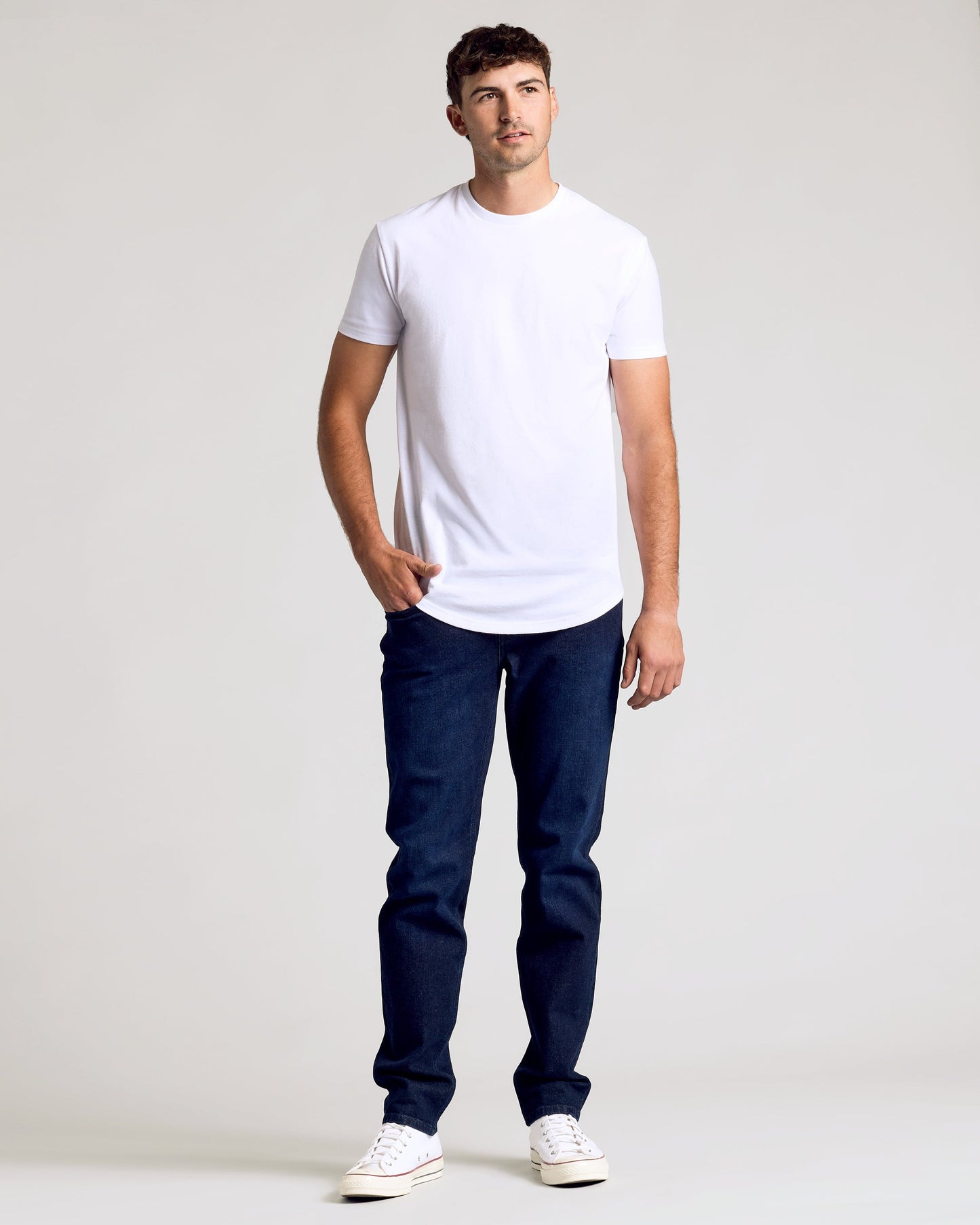 White Short Sleeve Tall Curved Hem Crew