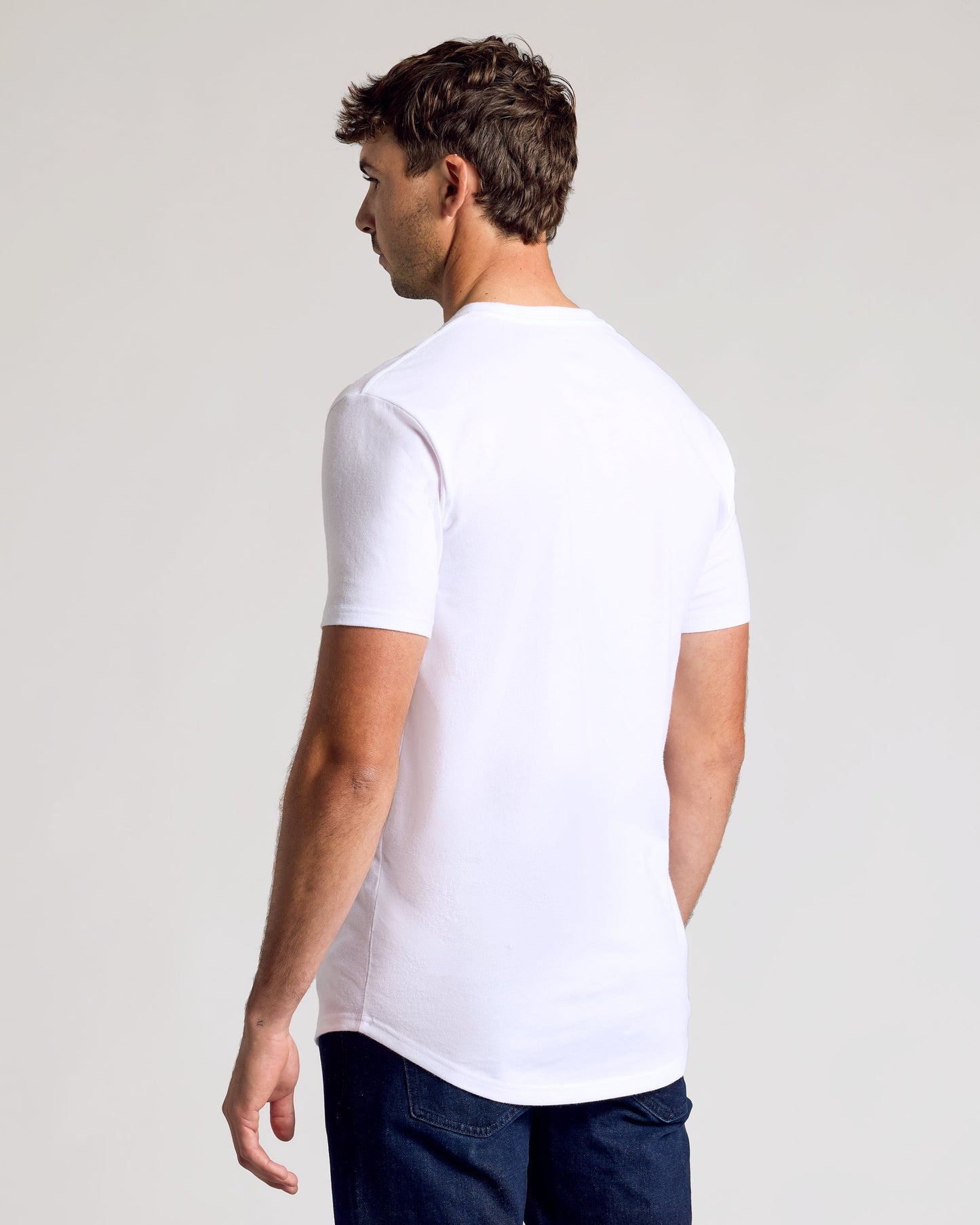 White Short Sleeve Tall Curved Hem Crew