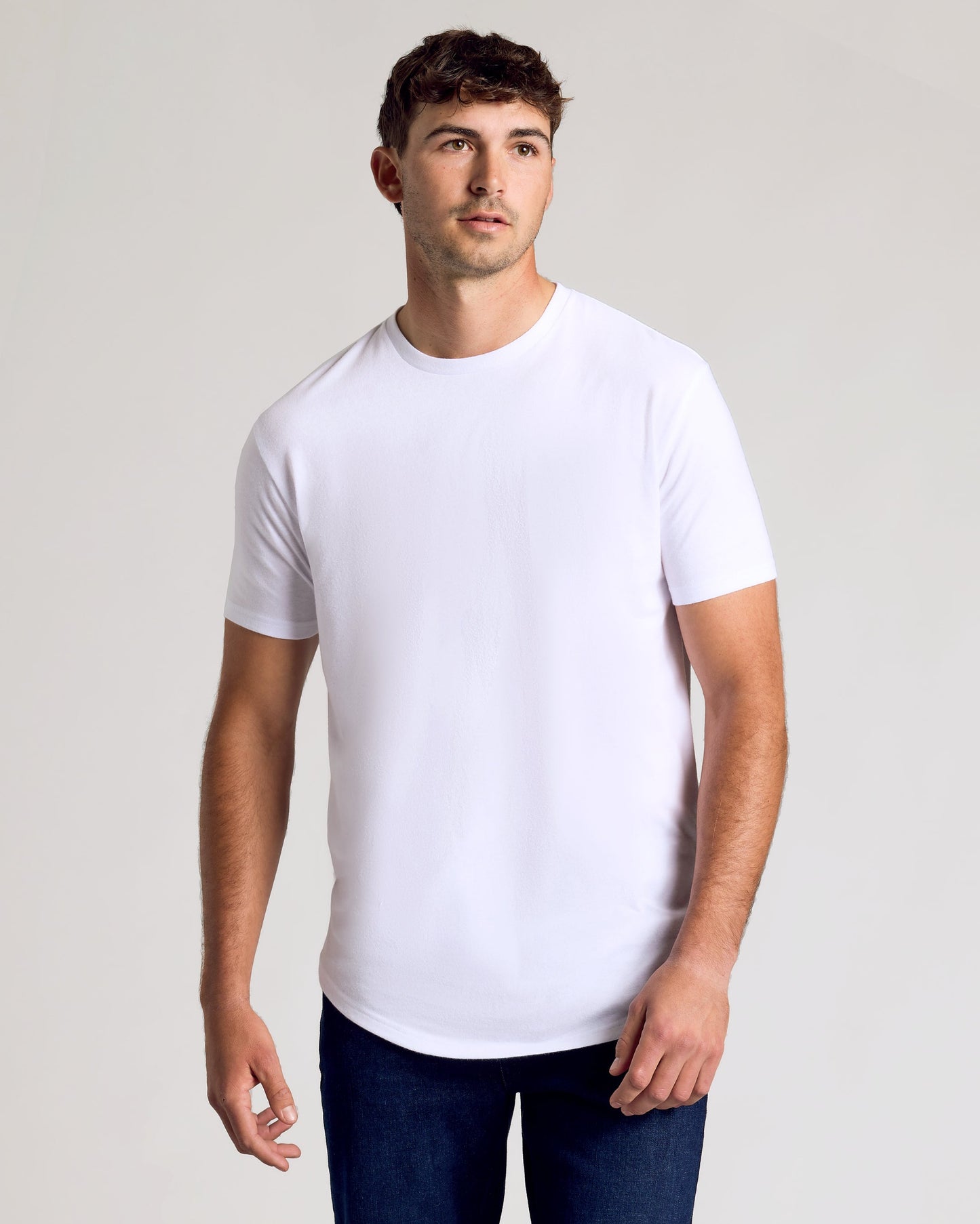 White Short Sleeve Tall Curved Hem Crew