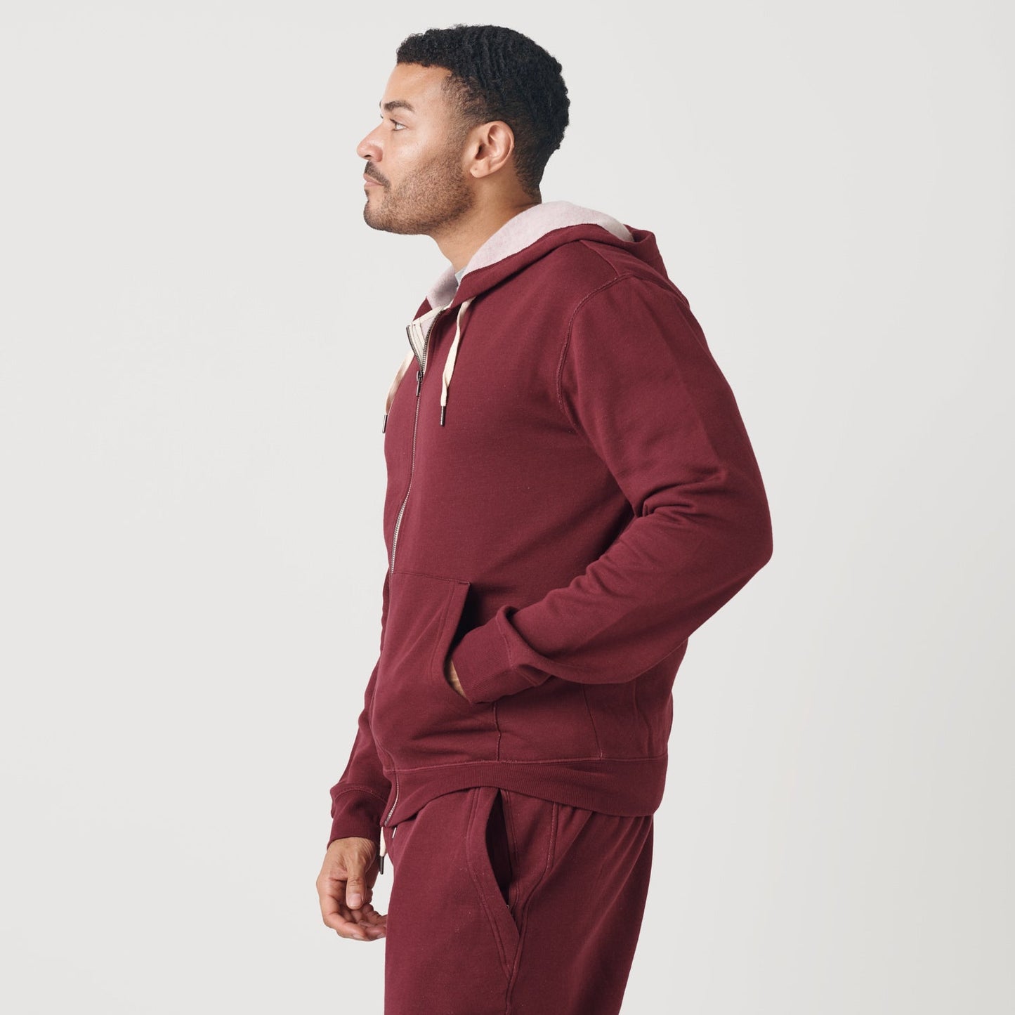 Burgundy Zip Fleece Hoodie