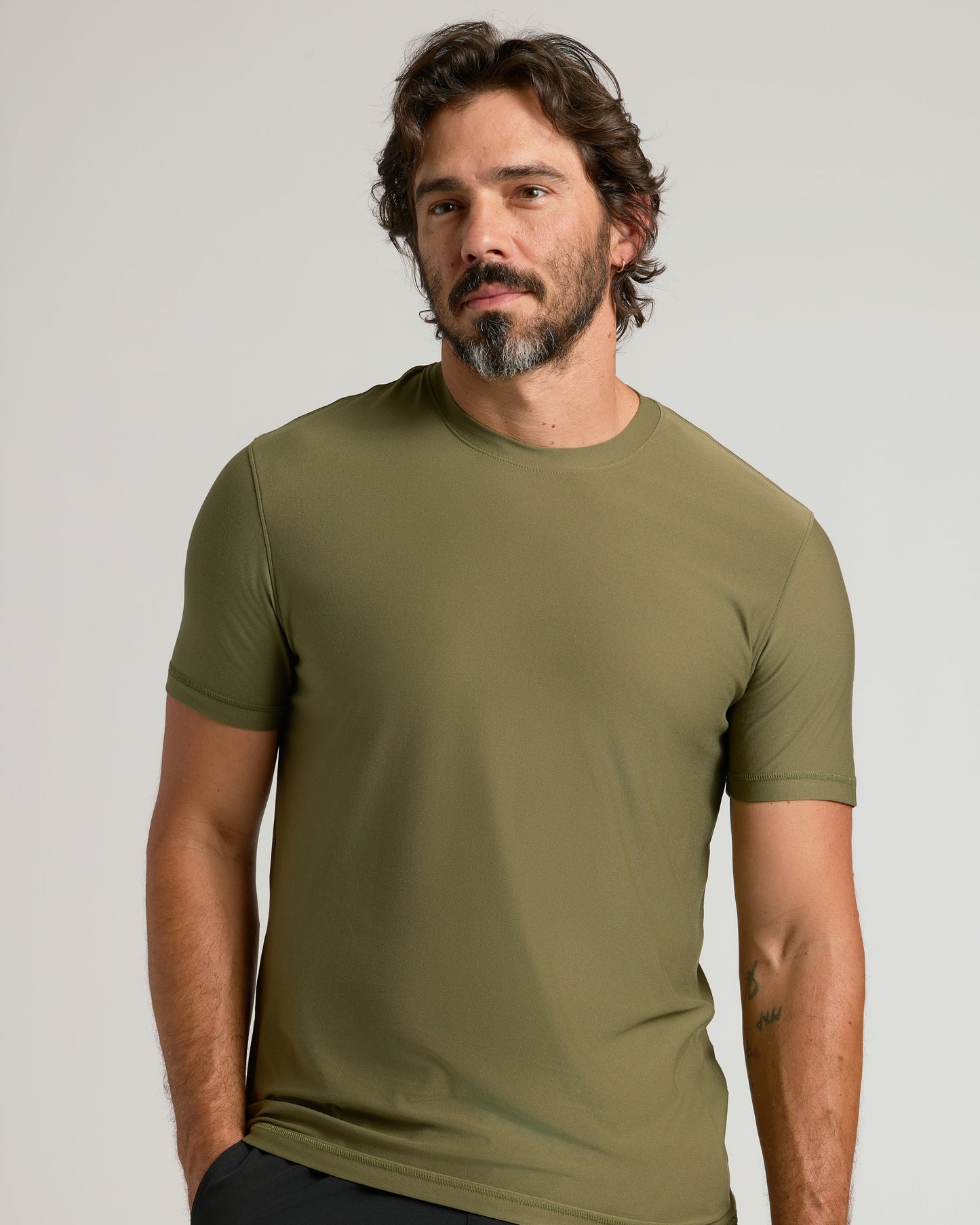 Military Green Active Crew Neck Tee