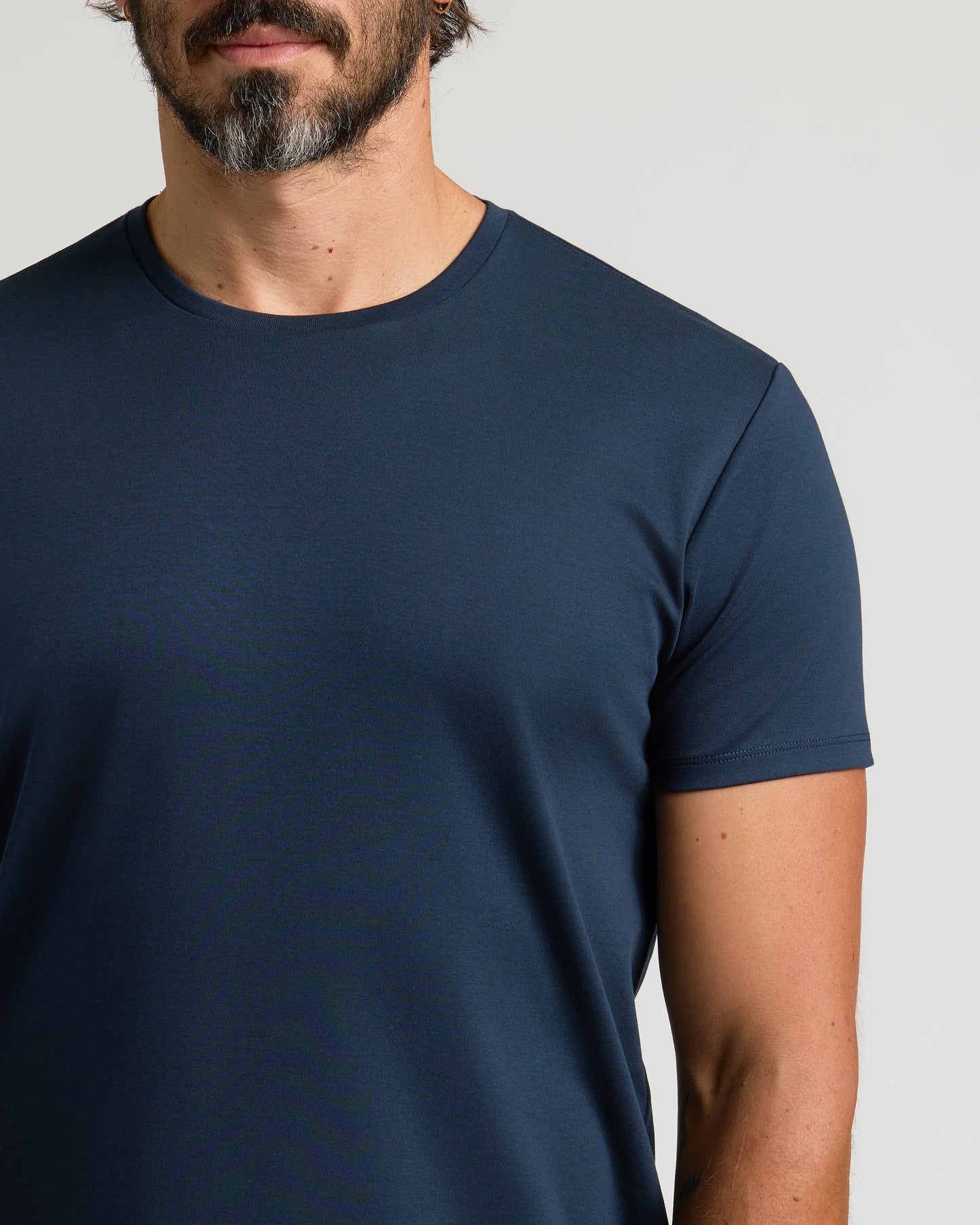 Navy Pima Crew Curved Hem