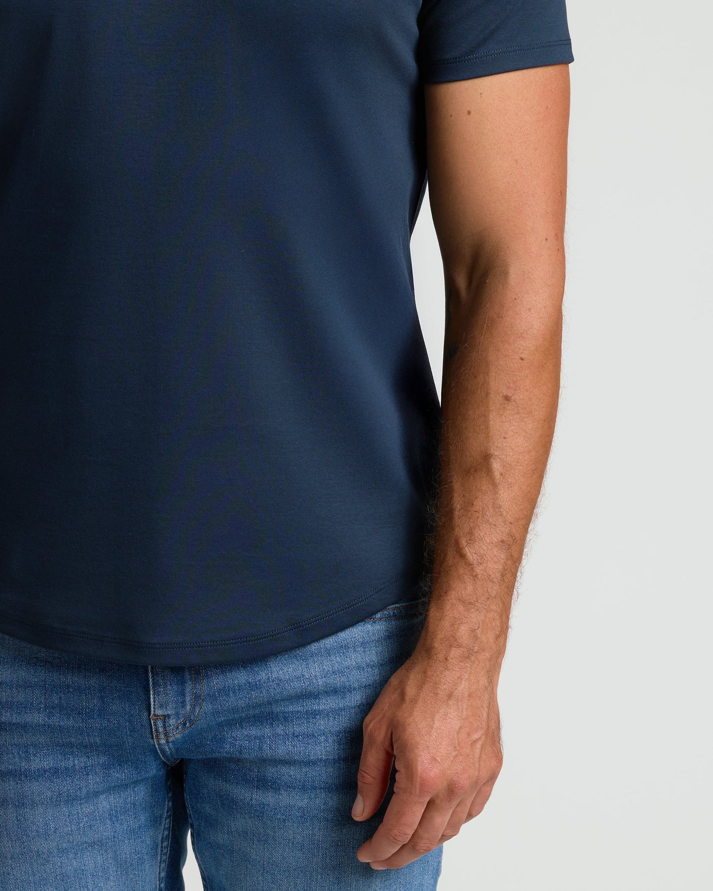 Navy Pima Crew Curved Hem