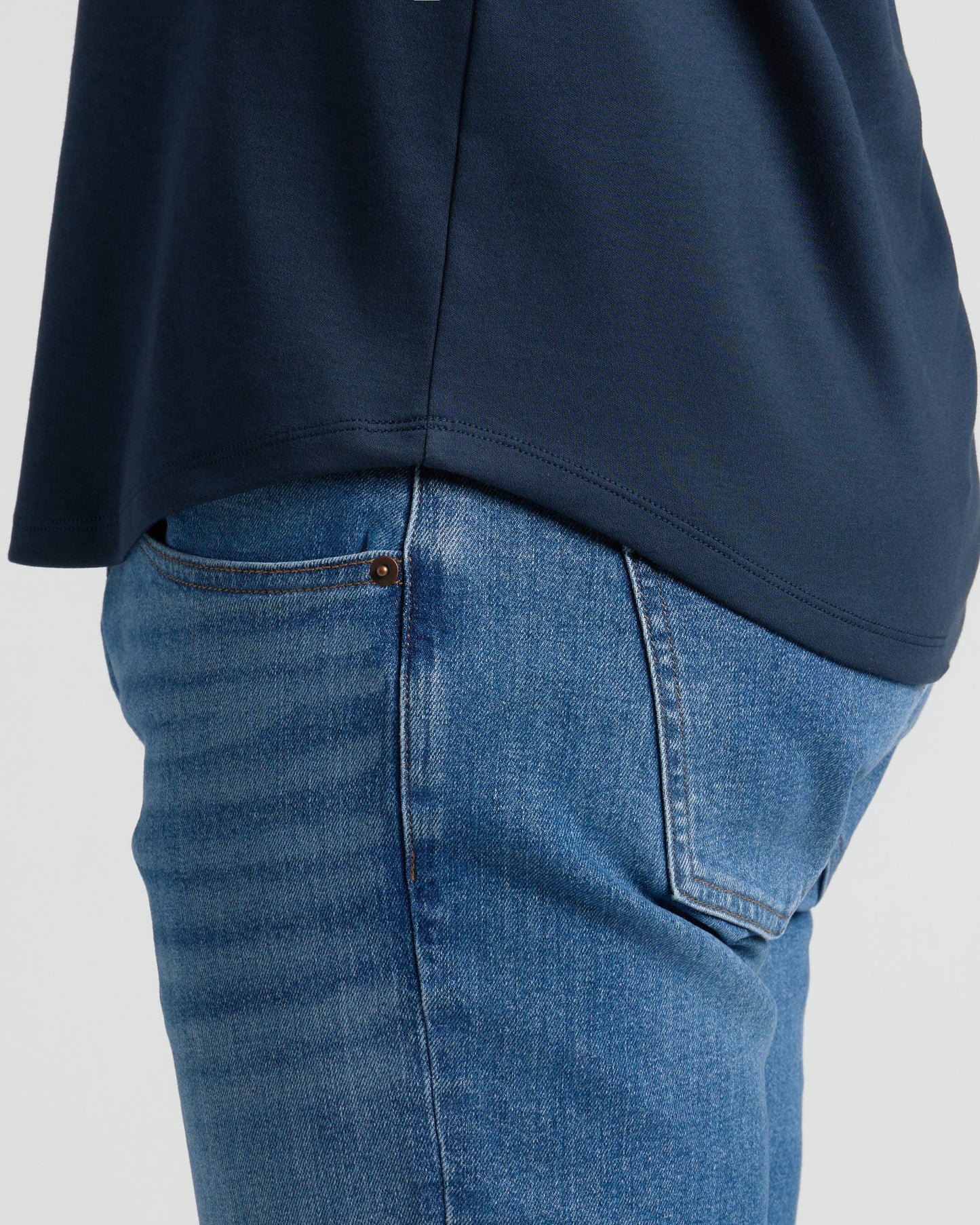 Navy Pima Crew Curved Hem