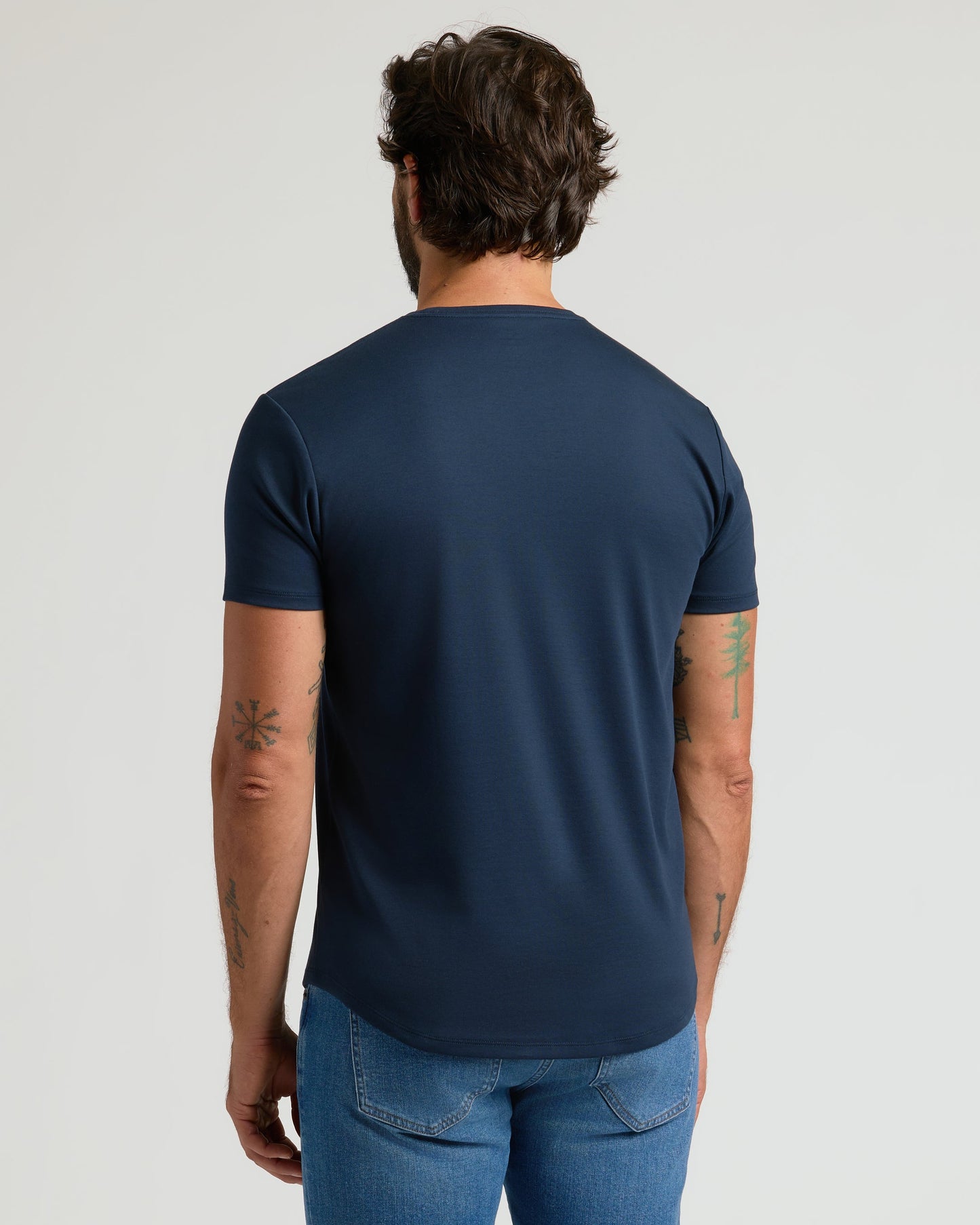 Navy Pima Crew Curved Hem