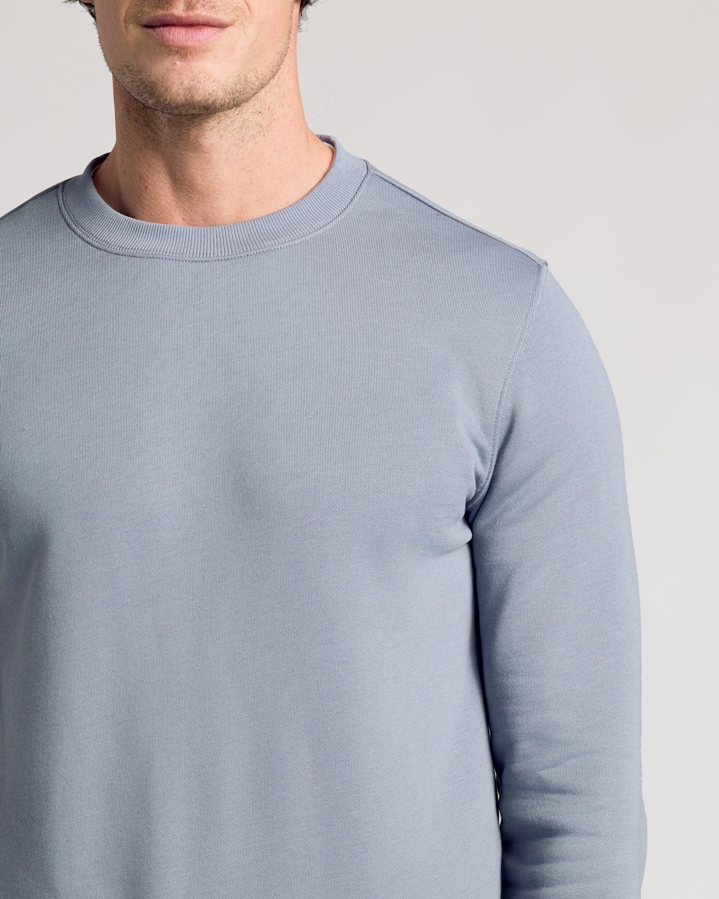Dusty Blue Fleece French Terry Pullover Crew Neck