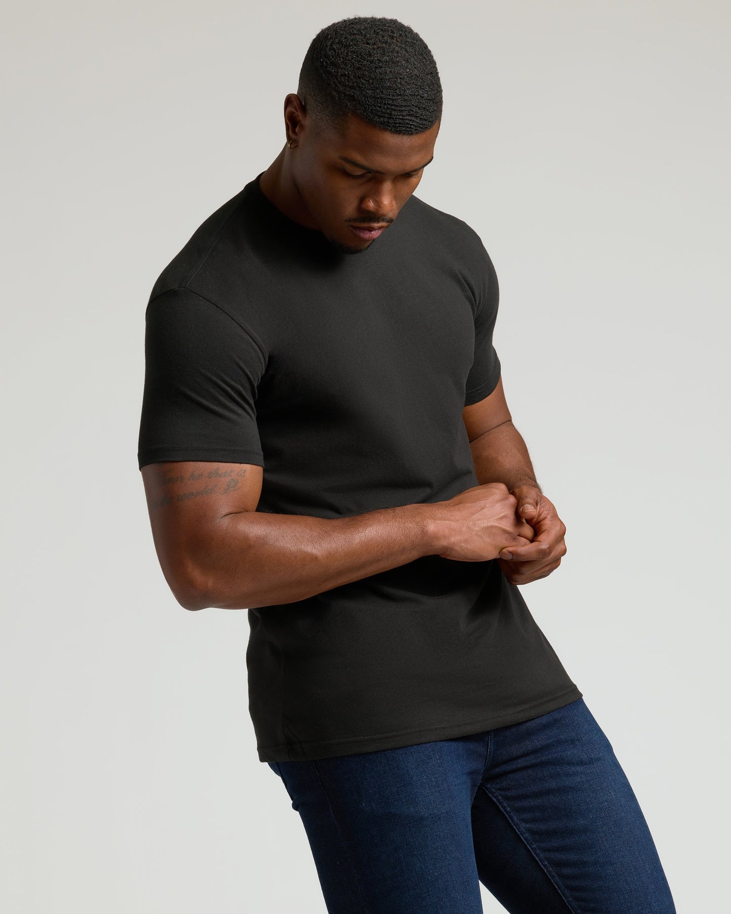 Black Tall Straight Hem Crew Neck T-Shirt