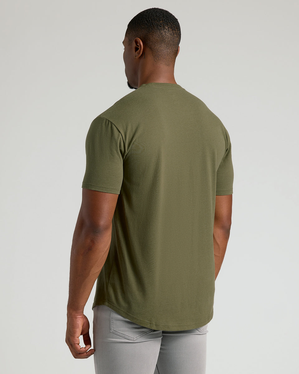 Military Green Short Sleeve Tall Curved Hem Crew