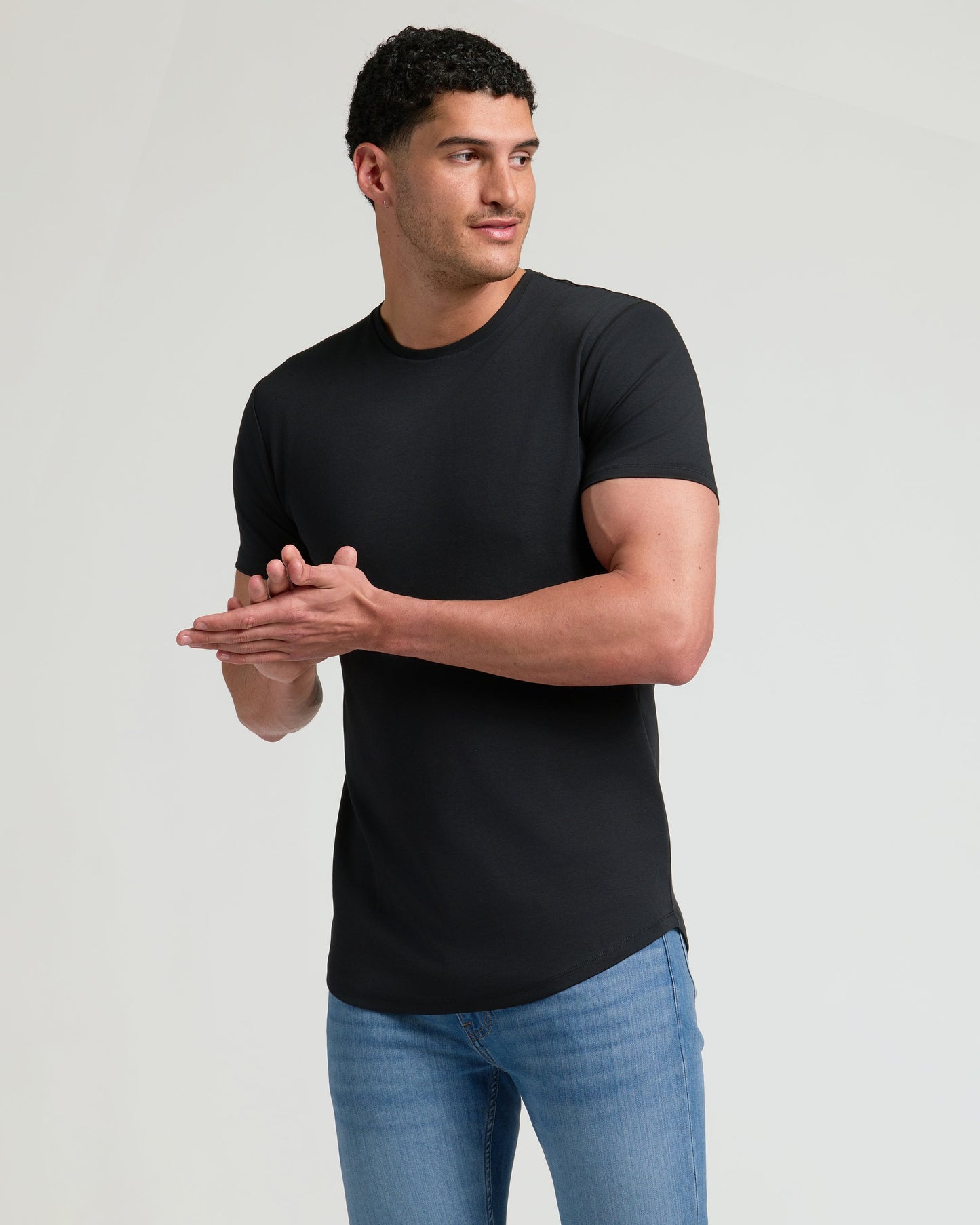 Black Tall Pima Crew Curved Hem