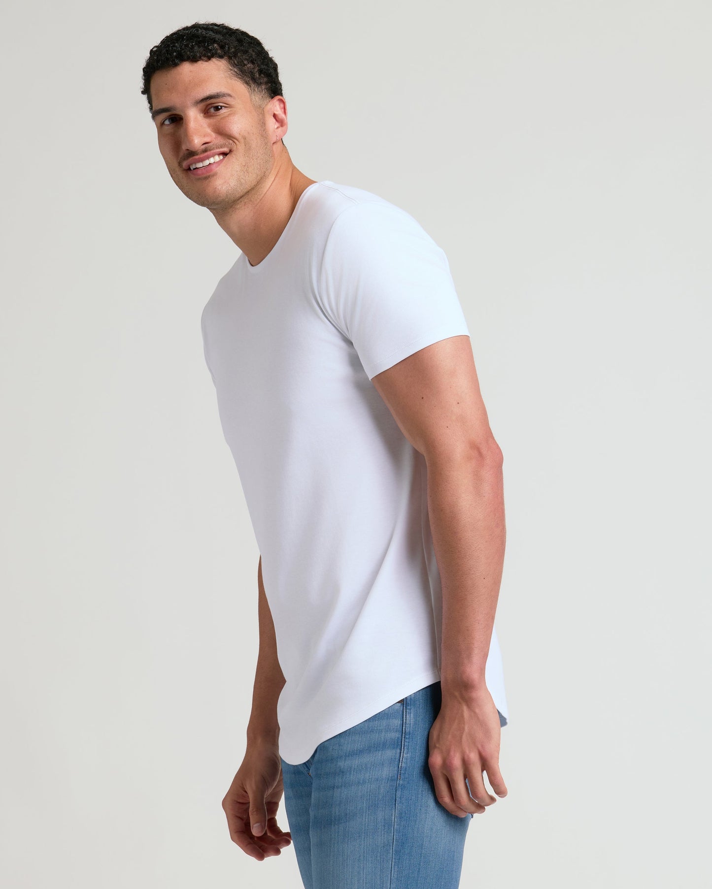 White Tall Pima Crew Curved Hem