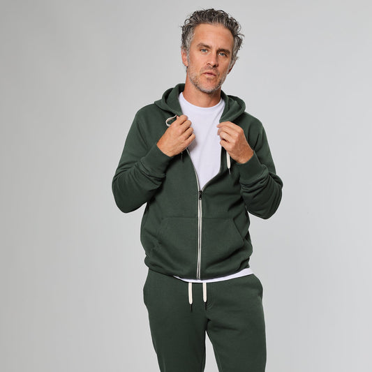 Hunter Green Fleece French Terry Zip Hoodie