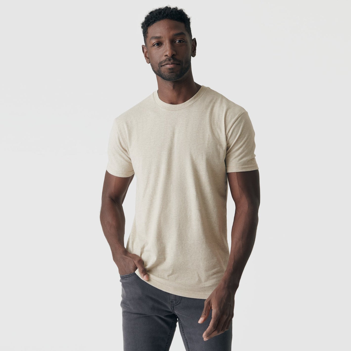 Heather Light Khaki Short Sleeve Crew Neck Tee