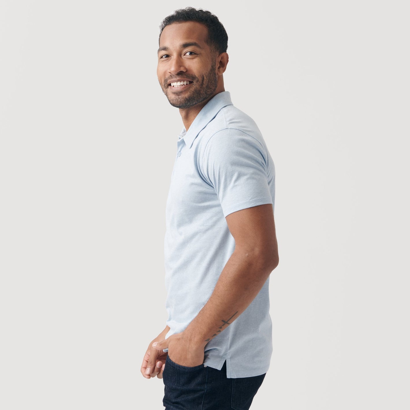 Heather Pale Blue Short Sleeve Polo