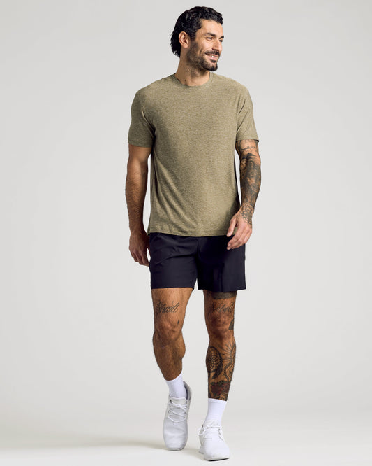 Heather Military Green Active Crew Neck Tee