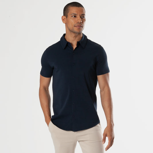 Navy Short Sleeve Button Up Shirt