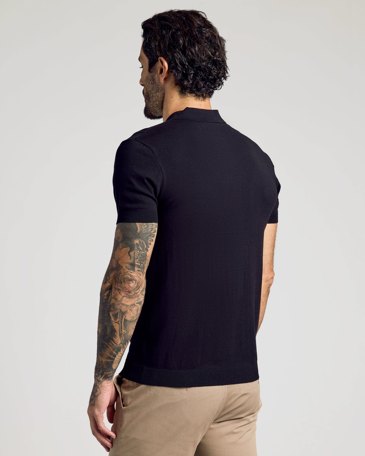 Black Short Sleeve Sweater Polo