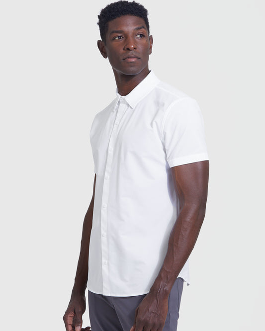 White Commuter Short Sleeve Button Up