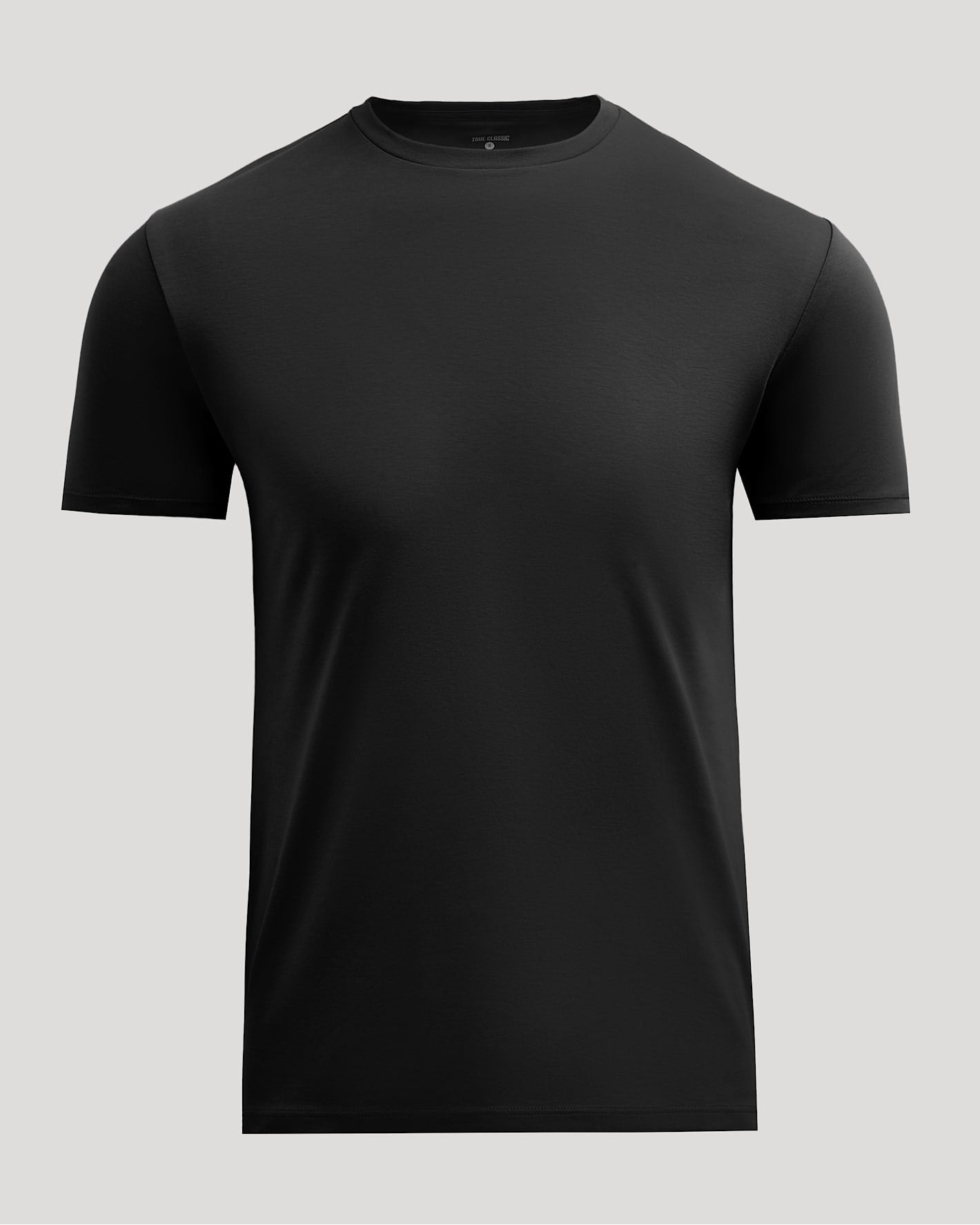 Black Pima Cotton Blend Crew men's basic t-shirt in solid black, featuring a classic crew neck and short sleeves with a smooth, comfortable fabric blend.