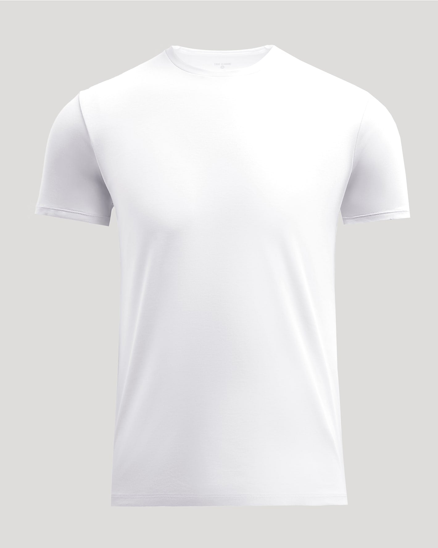 Optic White Pima Cotton Blend Crew T-shirt, front view, gray background.