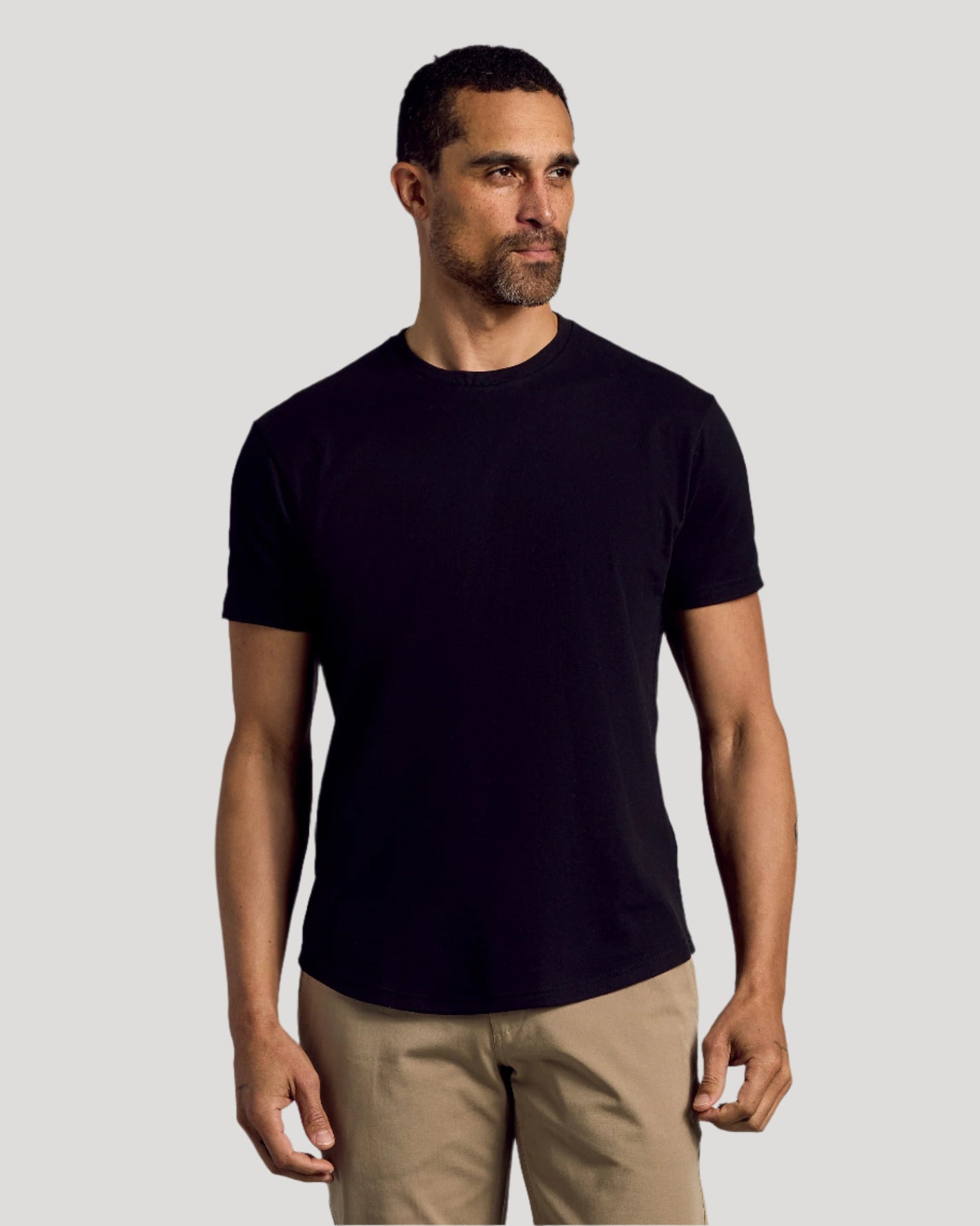 Black Curved Hem Classic Crew Neck