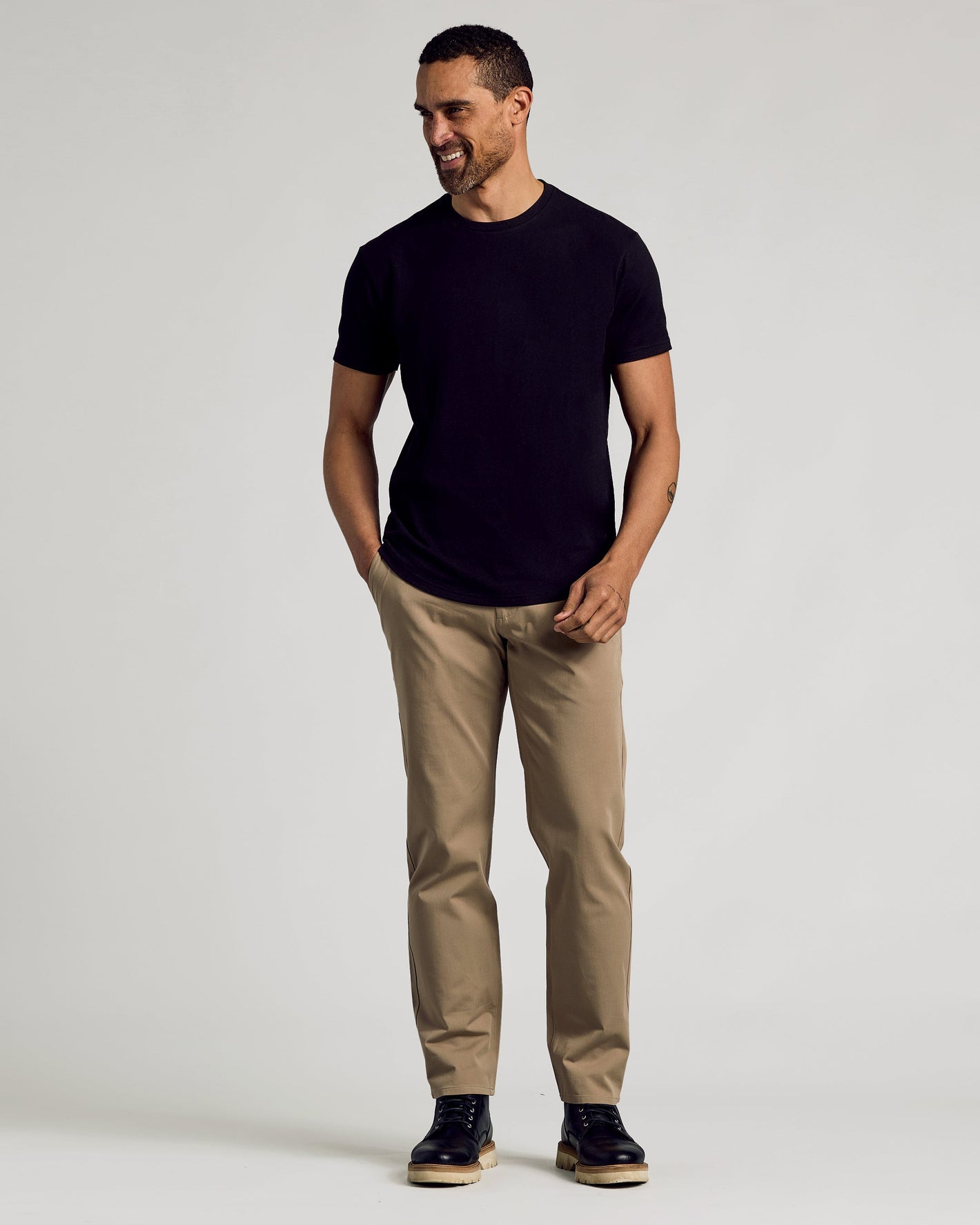 Black Curved Hem Classic Crew Neck